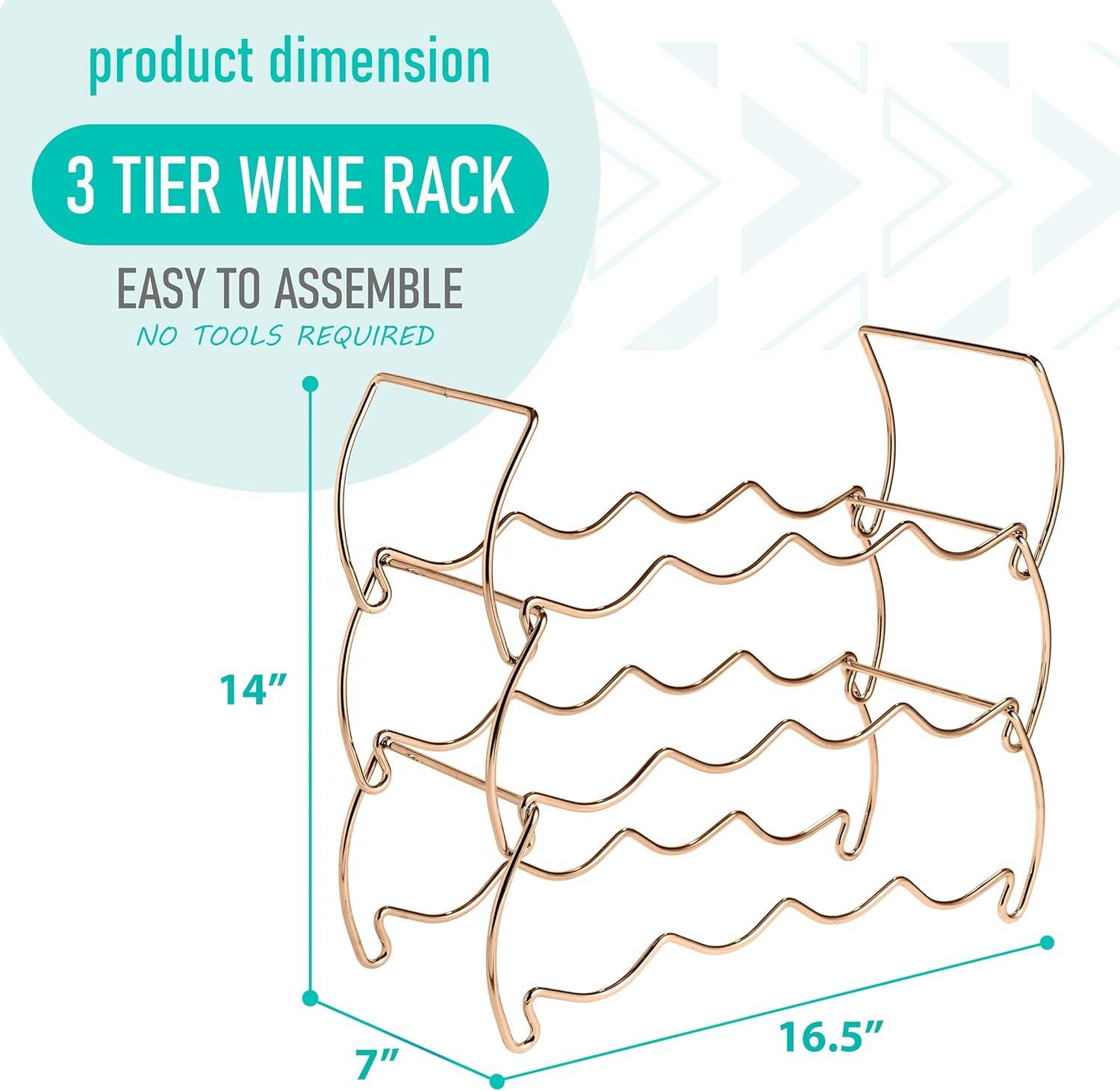 Copper 3-Tier Stackable Metal Wine Rack for 12 Bottles