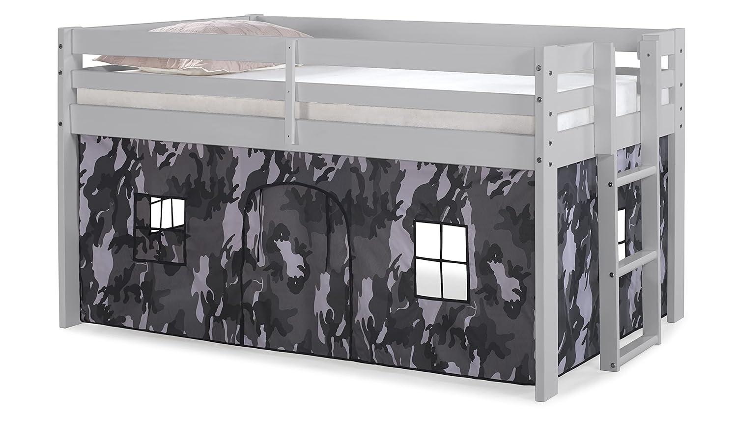Alaterre Furniture Jasper Twin Junior Loft Bed, Dove Gray Frame and Gray Camouflage Bottom Playhouse Tent