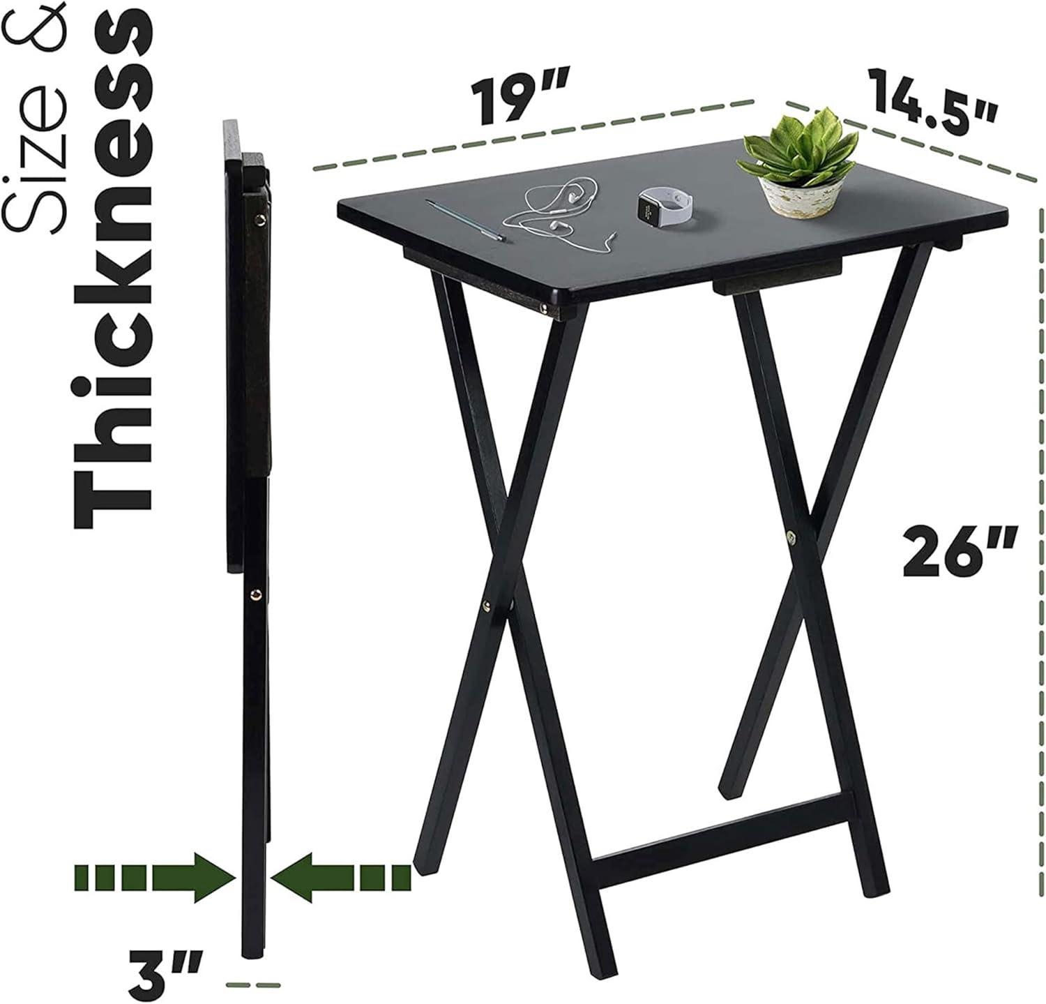 PJ Wood Folding TV Tray Tables with Compact Storage Rack, 5 Piece Set