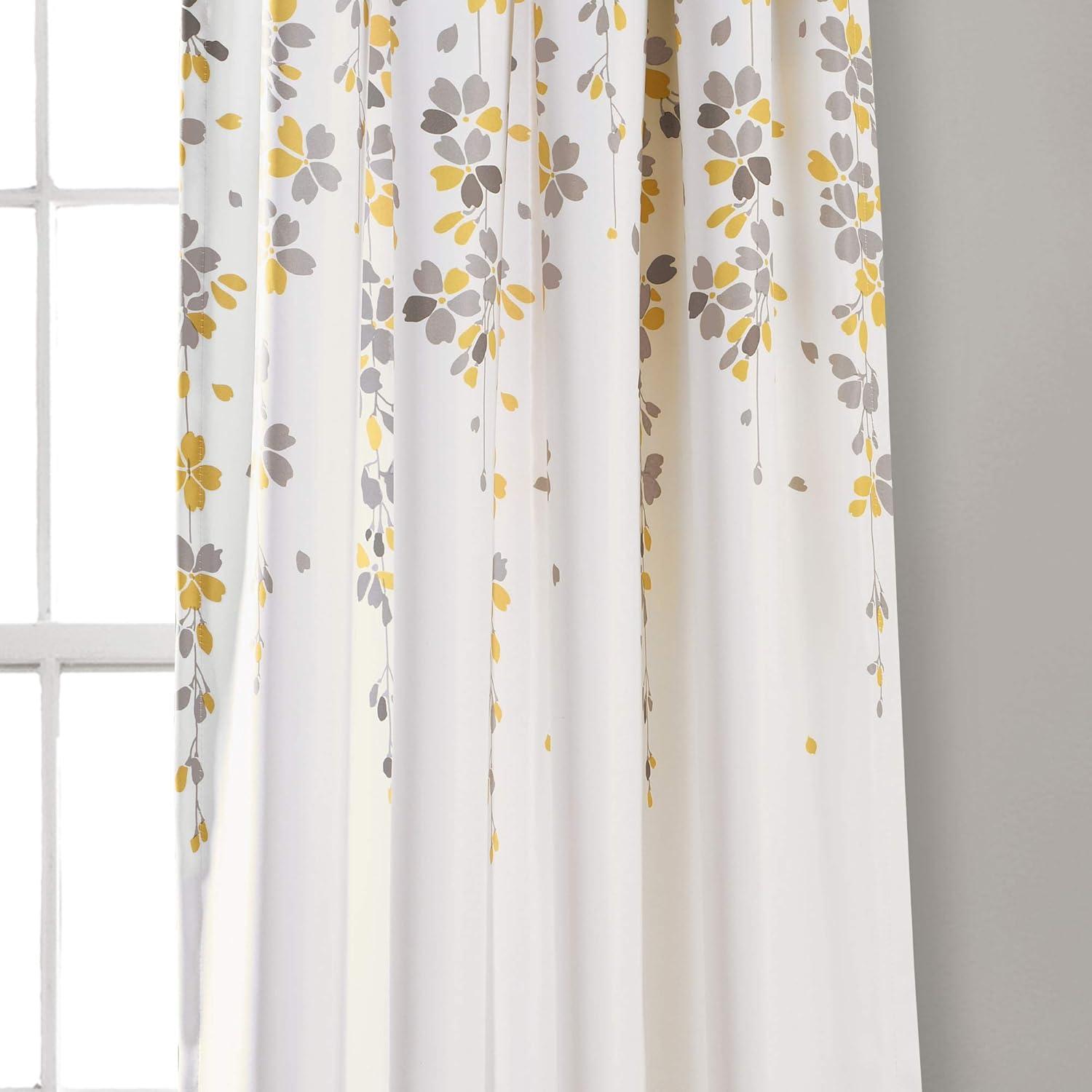 Lush Decor Weeping Flower Bright Colorful Floral Print 3" Rod Pocket Room Darkening Window Curtain Panel, Yellow/Gray, 84"L x 52"W + 2" Header, Set of 2