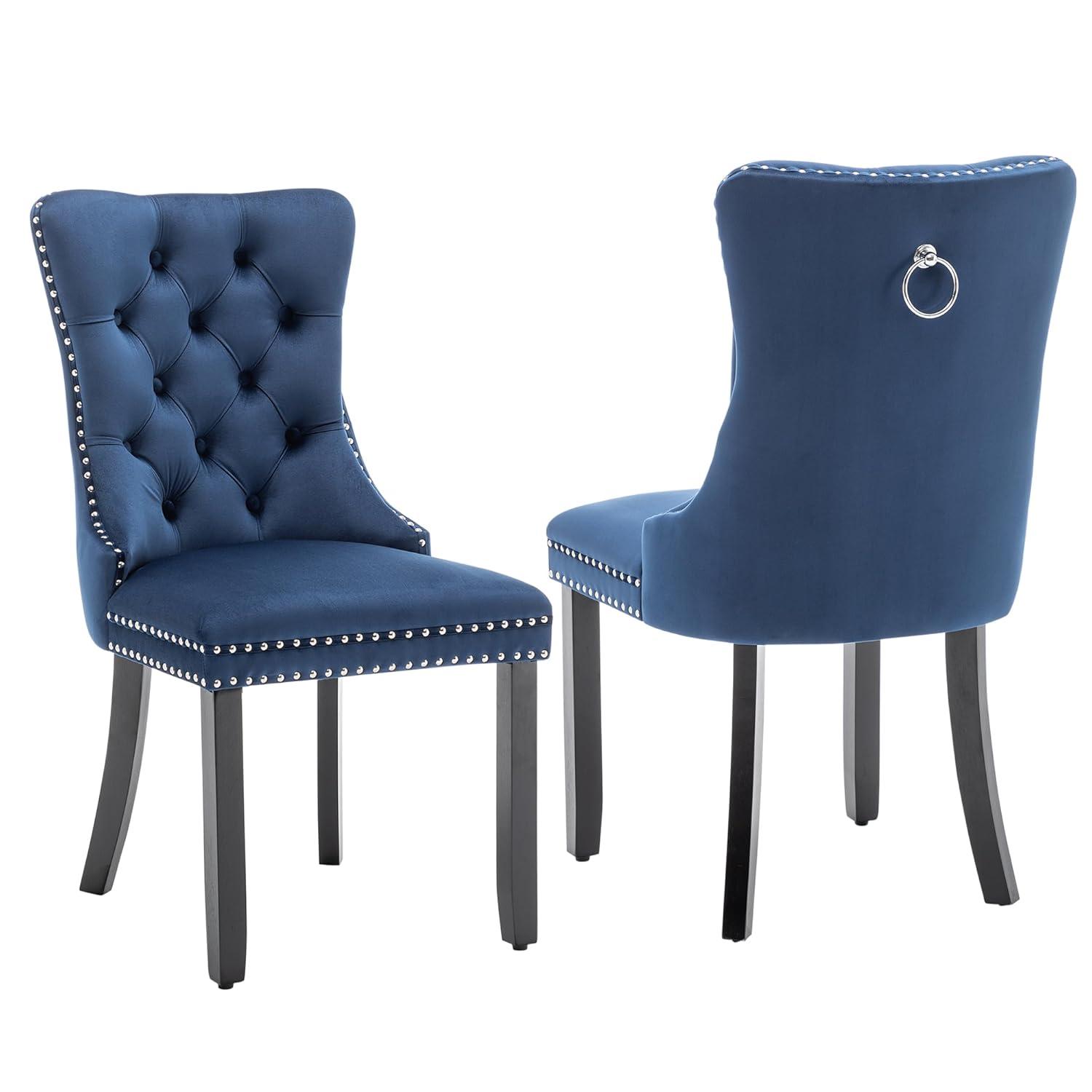ODUSE-DAILY Velvet Dining Chairs Set of 2, Navy Kitchen & Dining Room Chairs, Tufted Dining Chairs, Fabric Upholstered, Solid Wood, Sillas De Comedor (Blue, 2 Pcs)