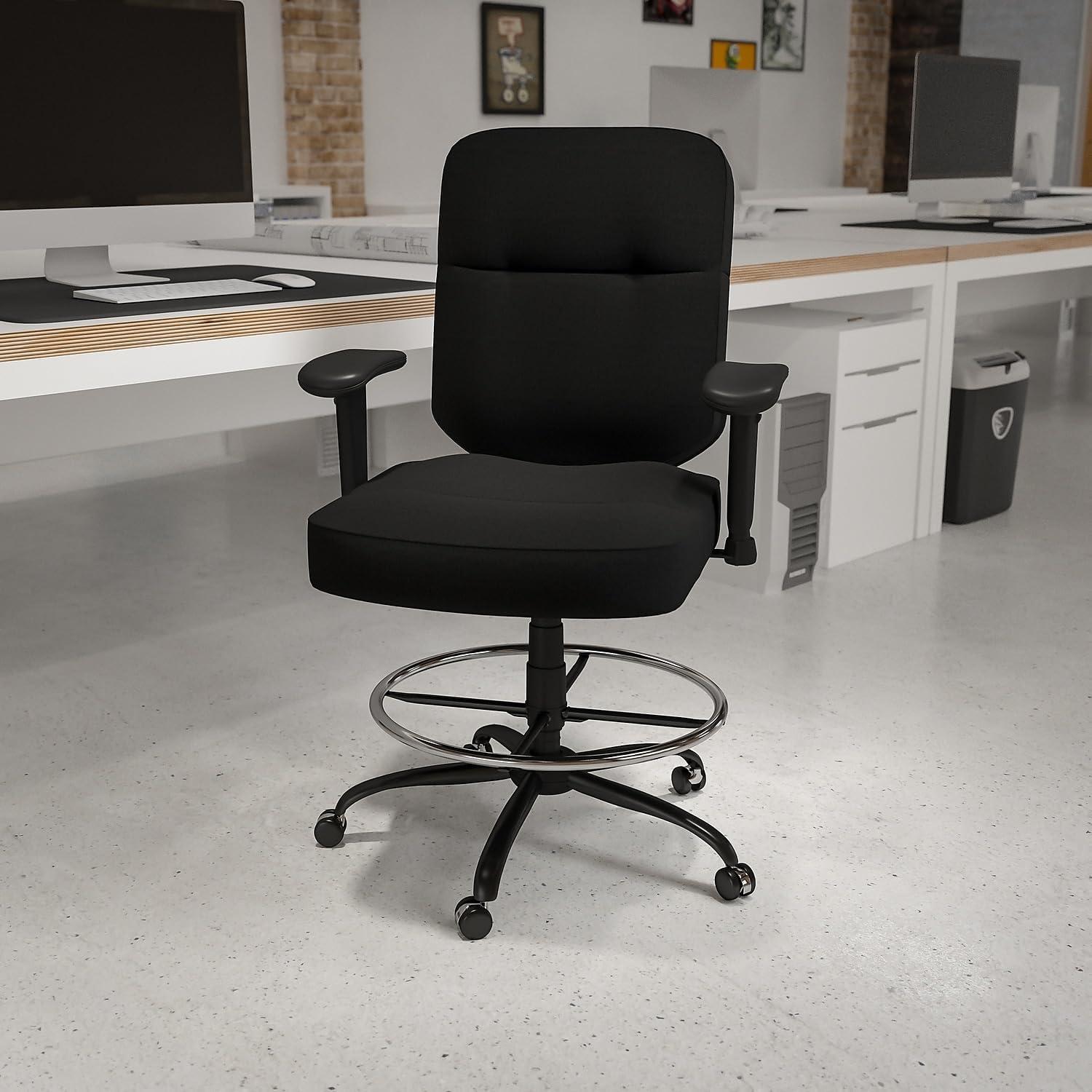 BizChair Big & Tall 400 lb. Rated Black LeatherSoft Ergonomic Drafting Chair with Adjustable Arms