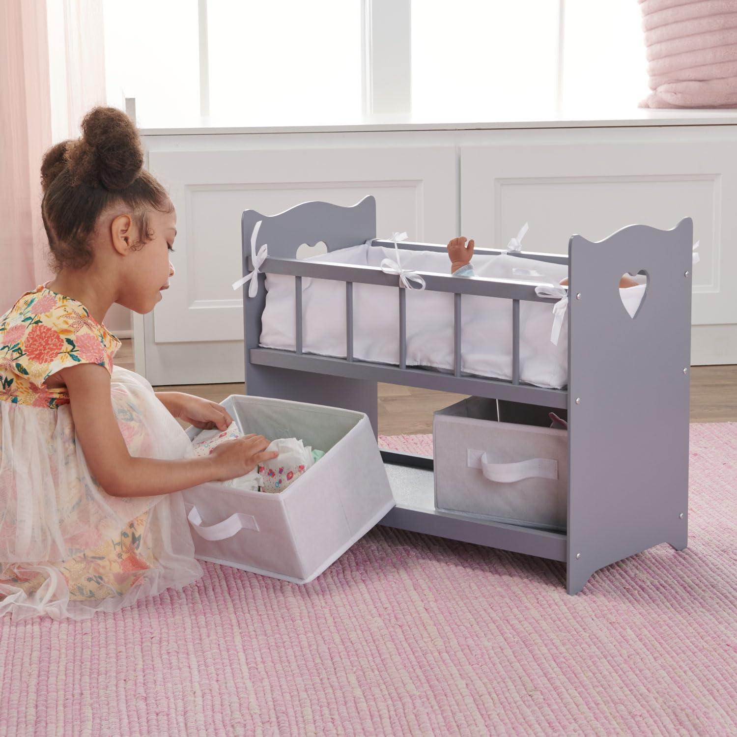 Badger Basket Doll Crib with Two Baskets and Free Personalization Kit - Executive Gray