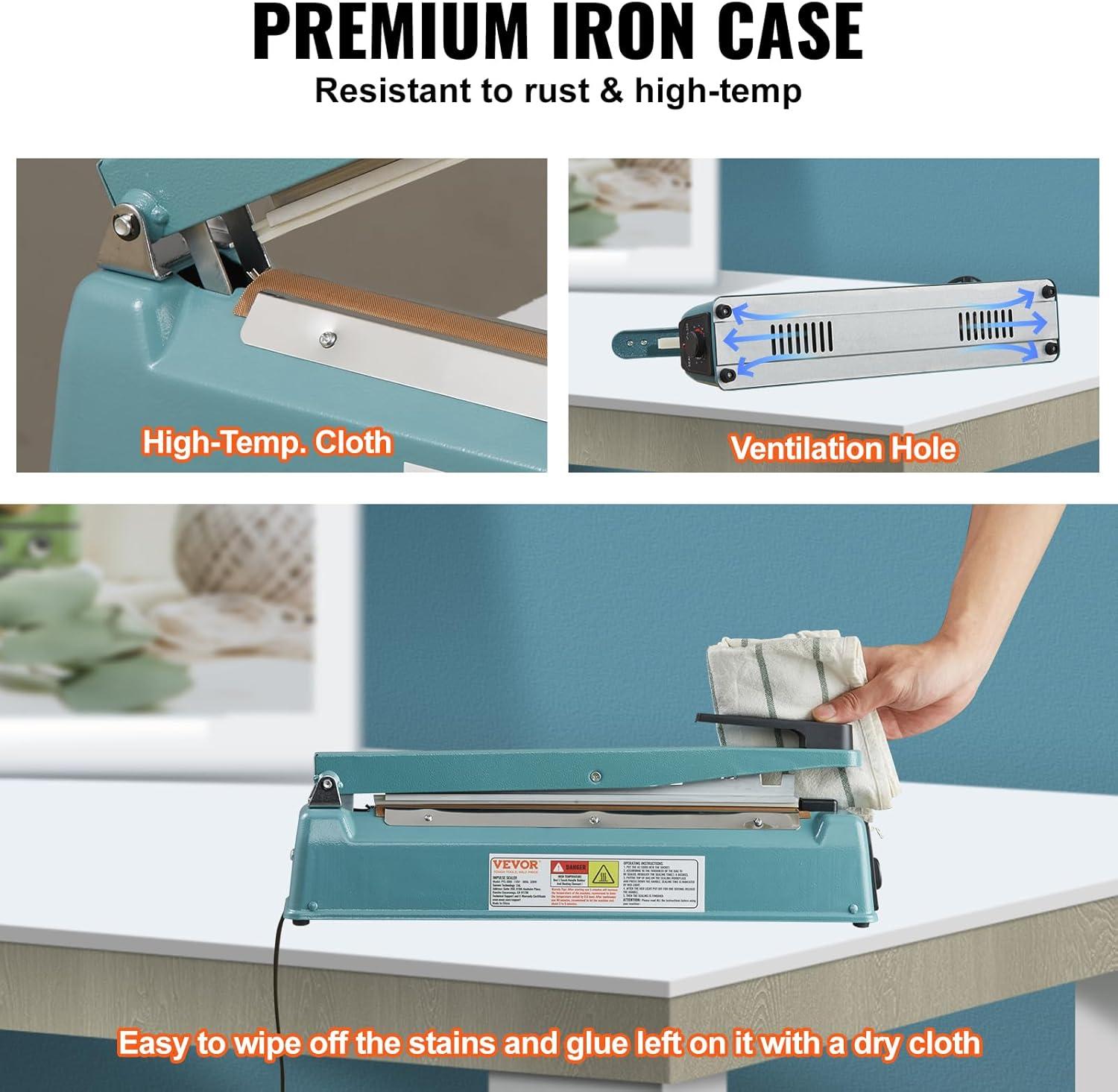 VEVOR VEVOR 12" Iron Hand Impulse Heat Sealer Machine Poly Bag Sealing for Plastic Bag