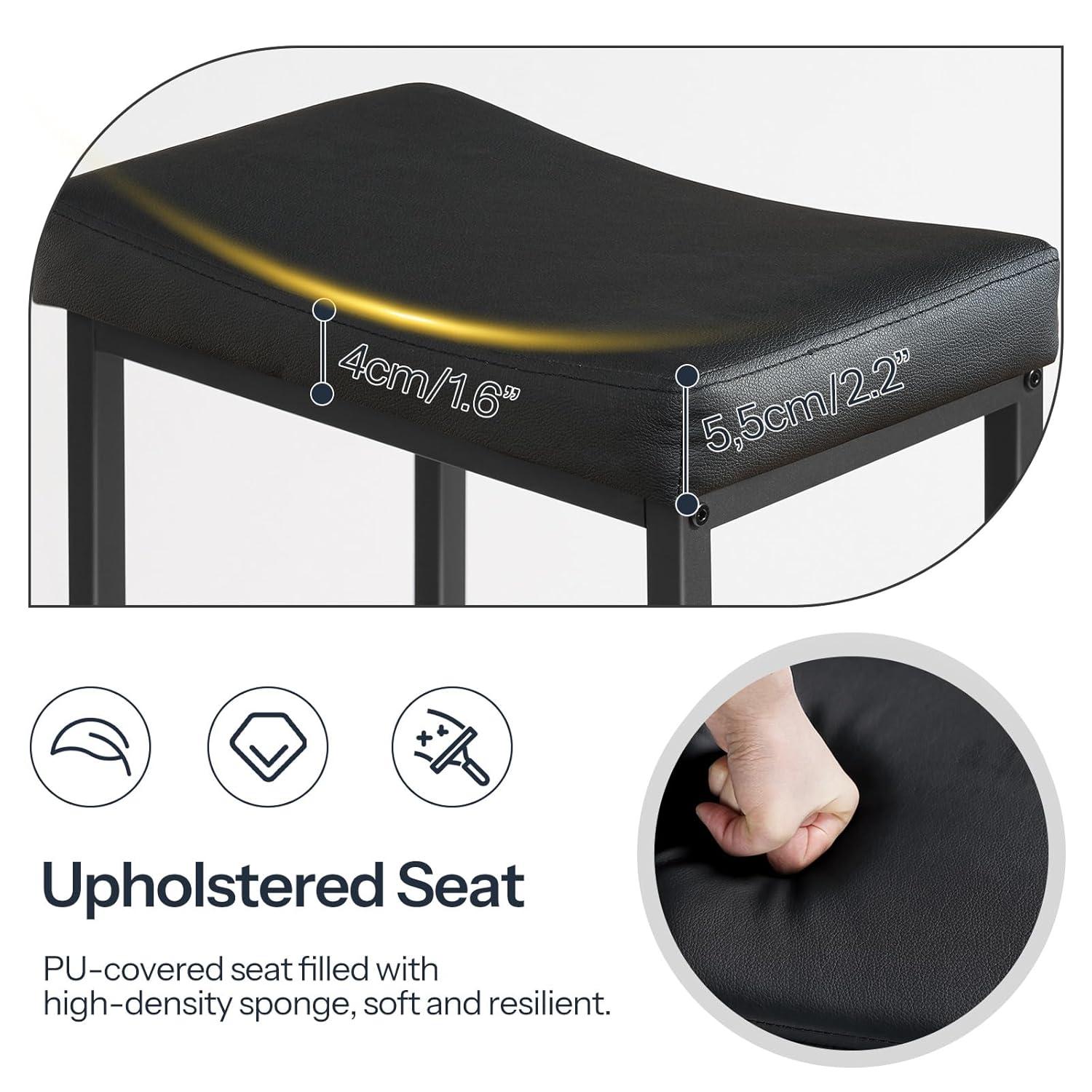 edx Bar Stools Set of 4, Modern Counter Height, 24 Inch Kitchen Barstools with Metal Base, PU Leather Saddle Seats for Kitchen Island, Black