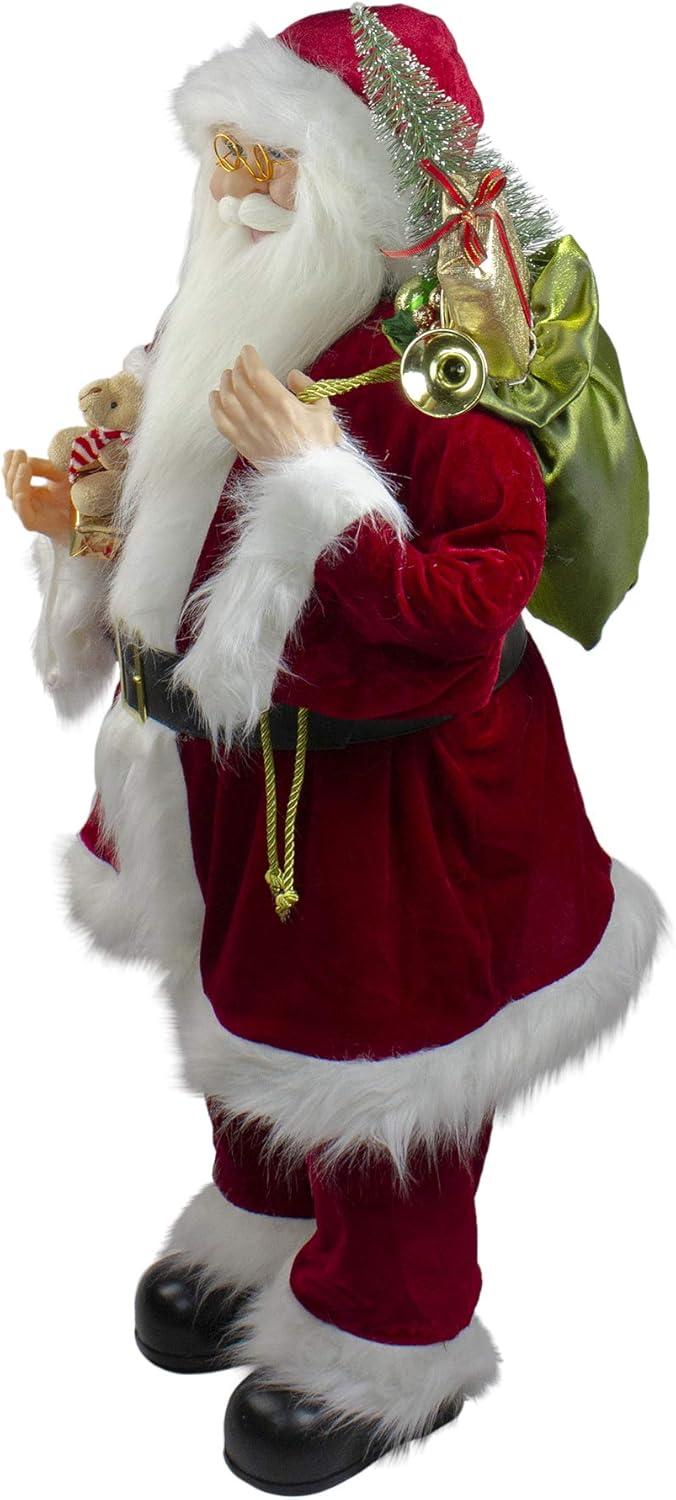 Northlight Santa Claus Christmas Figure with Teddy Bear and Gift Bag - 36"