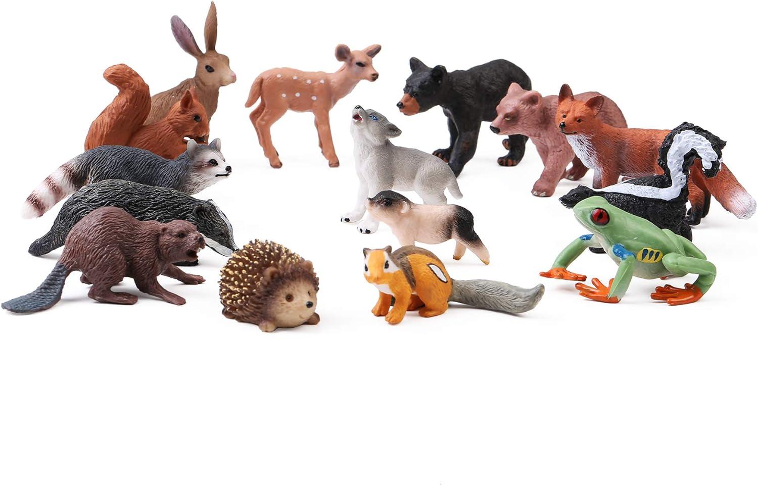 16PCS Forest Animals Baby Figures, Woodland Creatures Figurines, Miniature Toys Cake Toppers Cupcake Toppers Birthday Gift for Kids