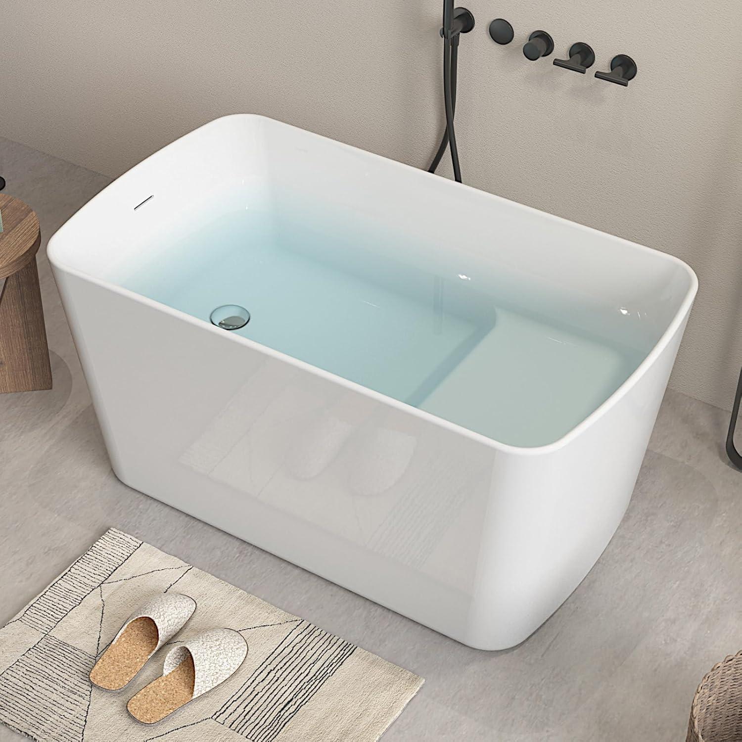 49" Glossy White Acrylic Freestanding Soaking Tub with Seat