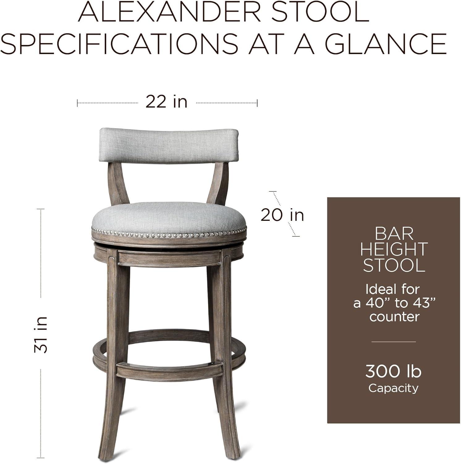 Alexander Reclaimed Oak Swivel Bar Stool with Ash Grey Upholstery