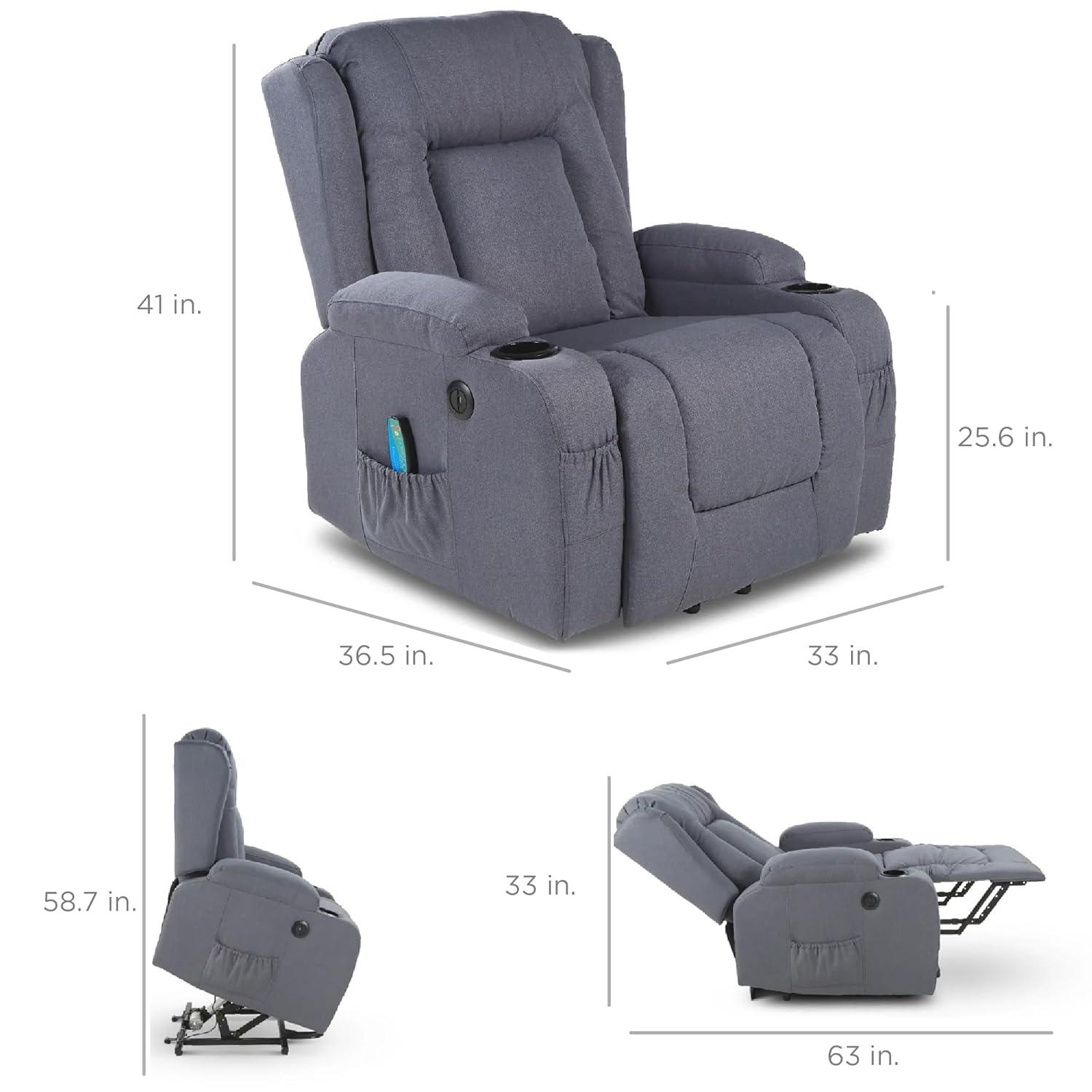 Hokku Designs Modern Linen Electric Power Lift Chair, Recliner Massage Chair, Adjustable Furniture for Back, USB Port, Heat, Cupholders | Wayfair