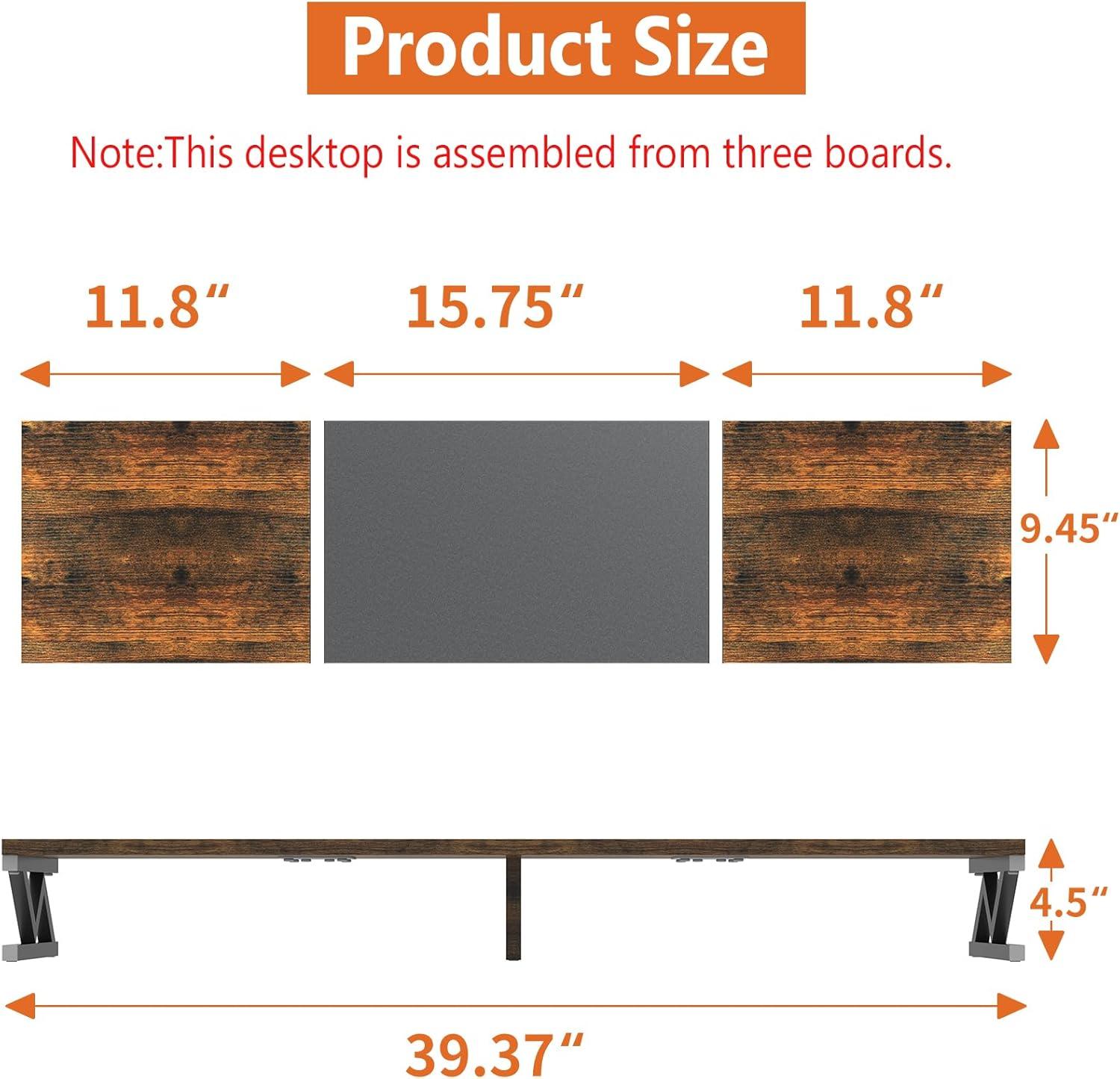 Large Rustic Brown and Black Wood Dual Monitor Stand with Storage