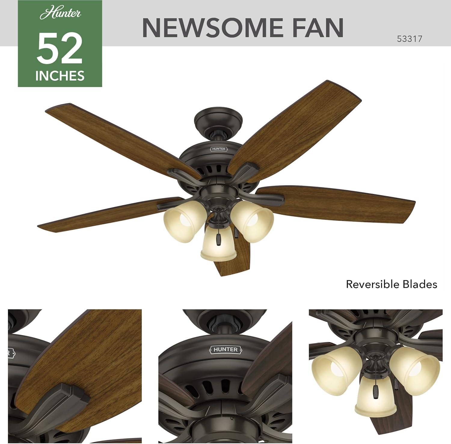 52" Newsome 5 - Blade Standard Ceiling Fan with Pull Chain and Light Kit Included