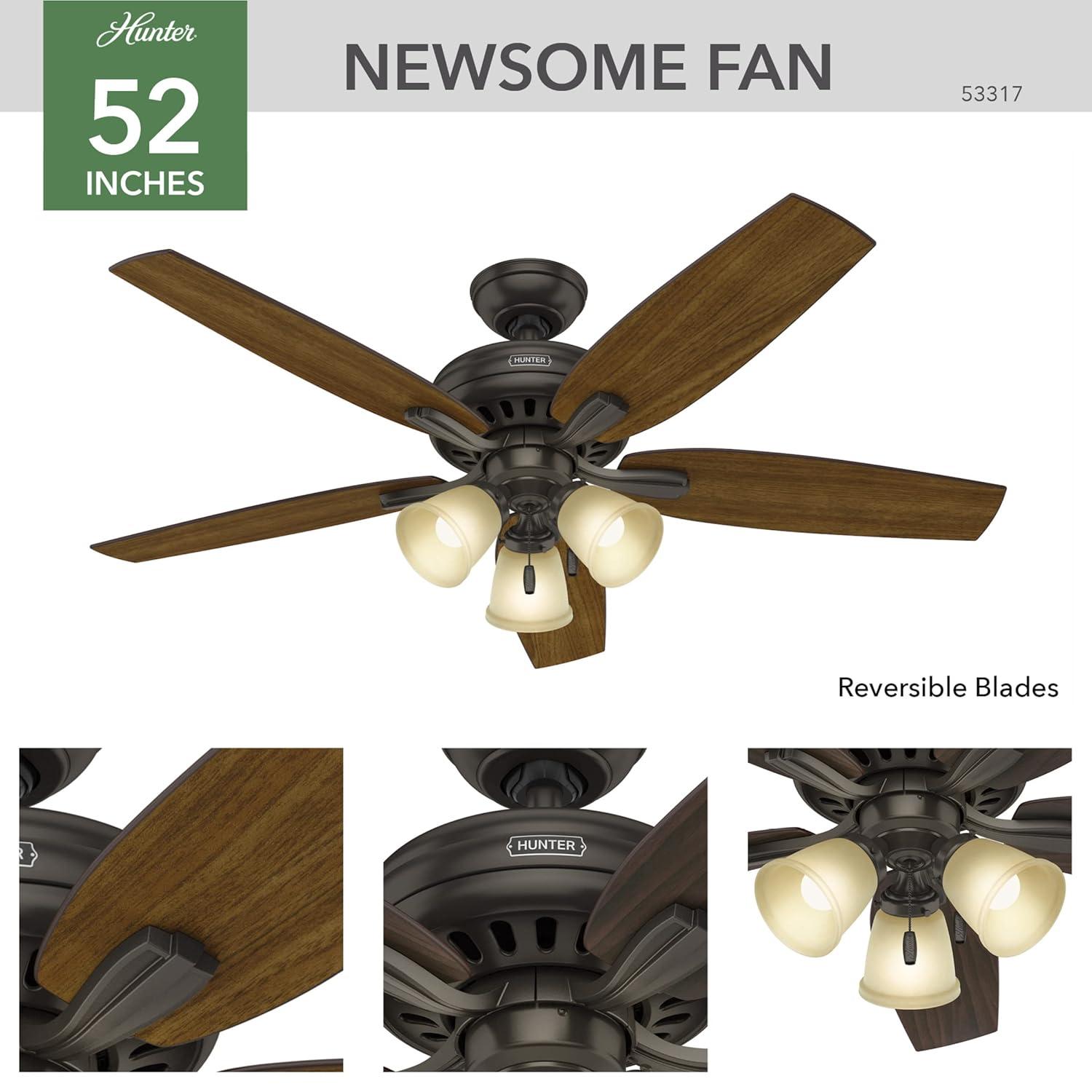 52" Newsome 5 - Blade Standard Ceiling Fan with Pull Chain and Light Kit Included