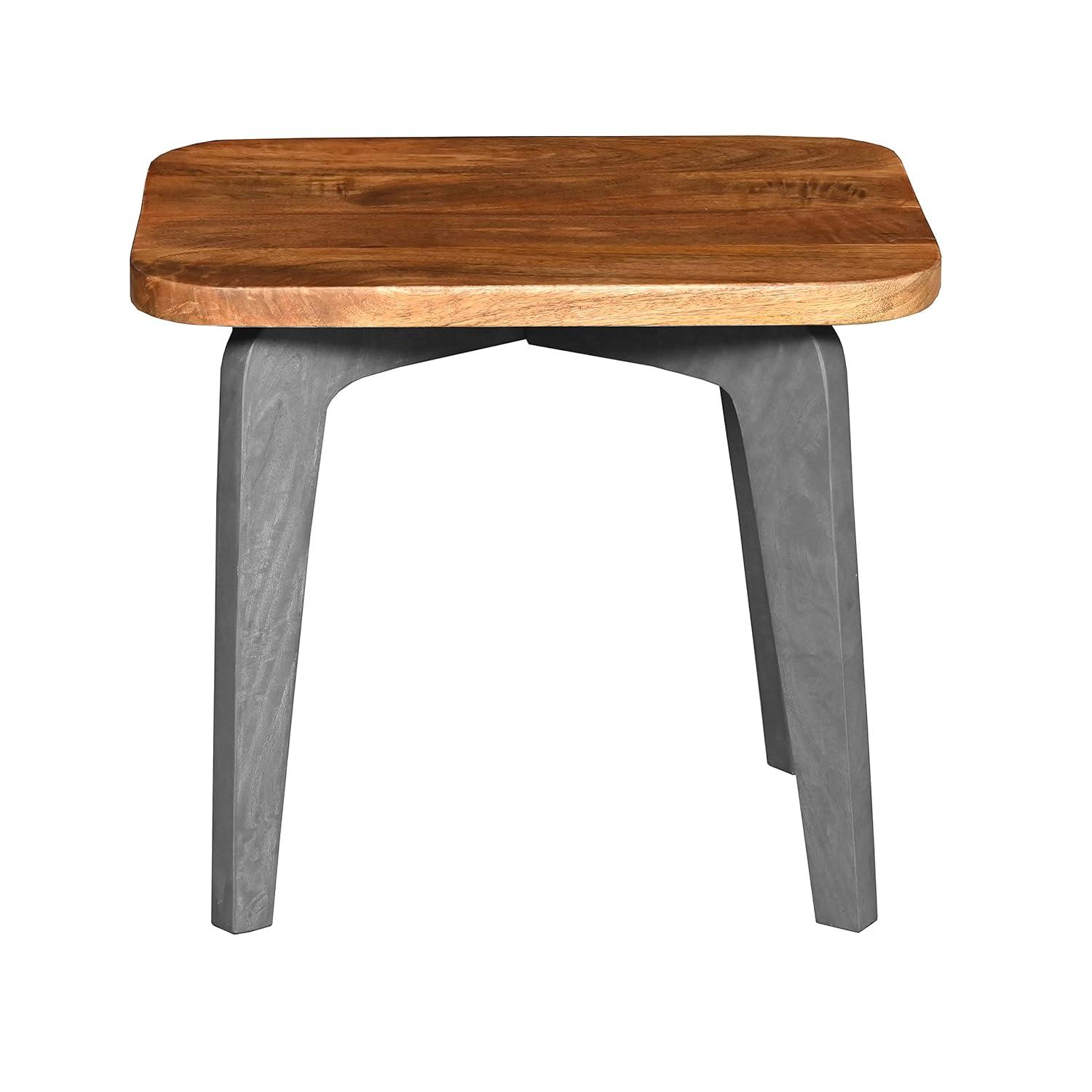 The Urban Port Wade 20-Inch Handcrafted Rectangular Side End Table, Solid Mango Wood, Inverted U Shape Legs, Natural Brown and Gray