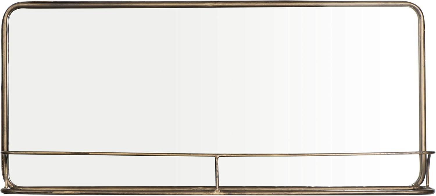 Brass Metal Framed Rectangular Wall Mirror with Shelf