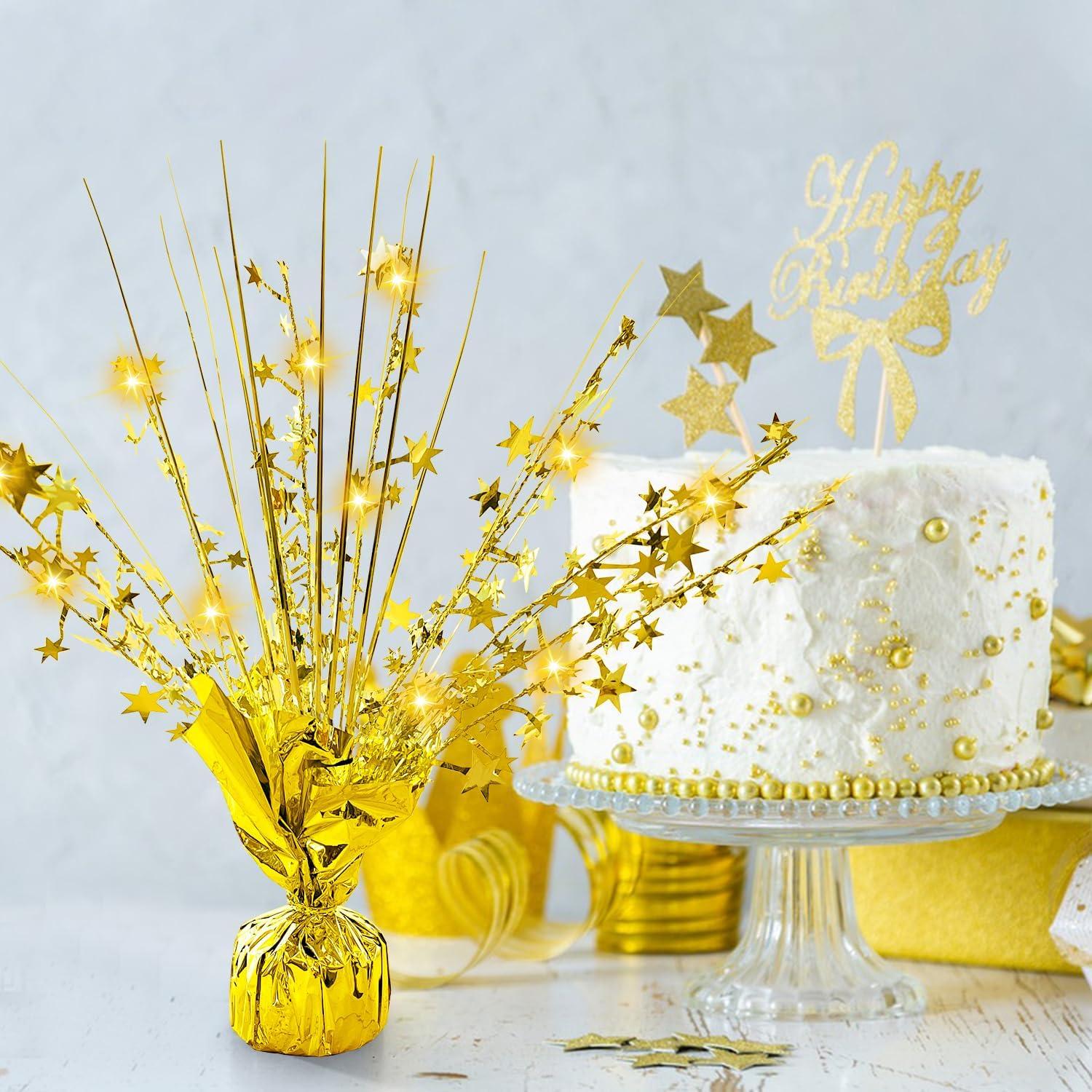 6 Sets Metallic Foil Spray Centerpiece with LED Lights Star Centerpieces for Tables Burst Metallic Glitter Foil Party Table Centerpieces for Party Event Anniversary Birthday Dining Table Decor