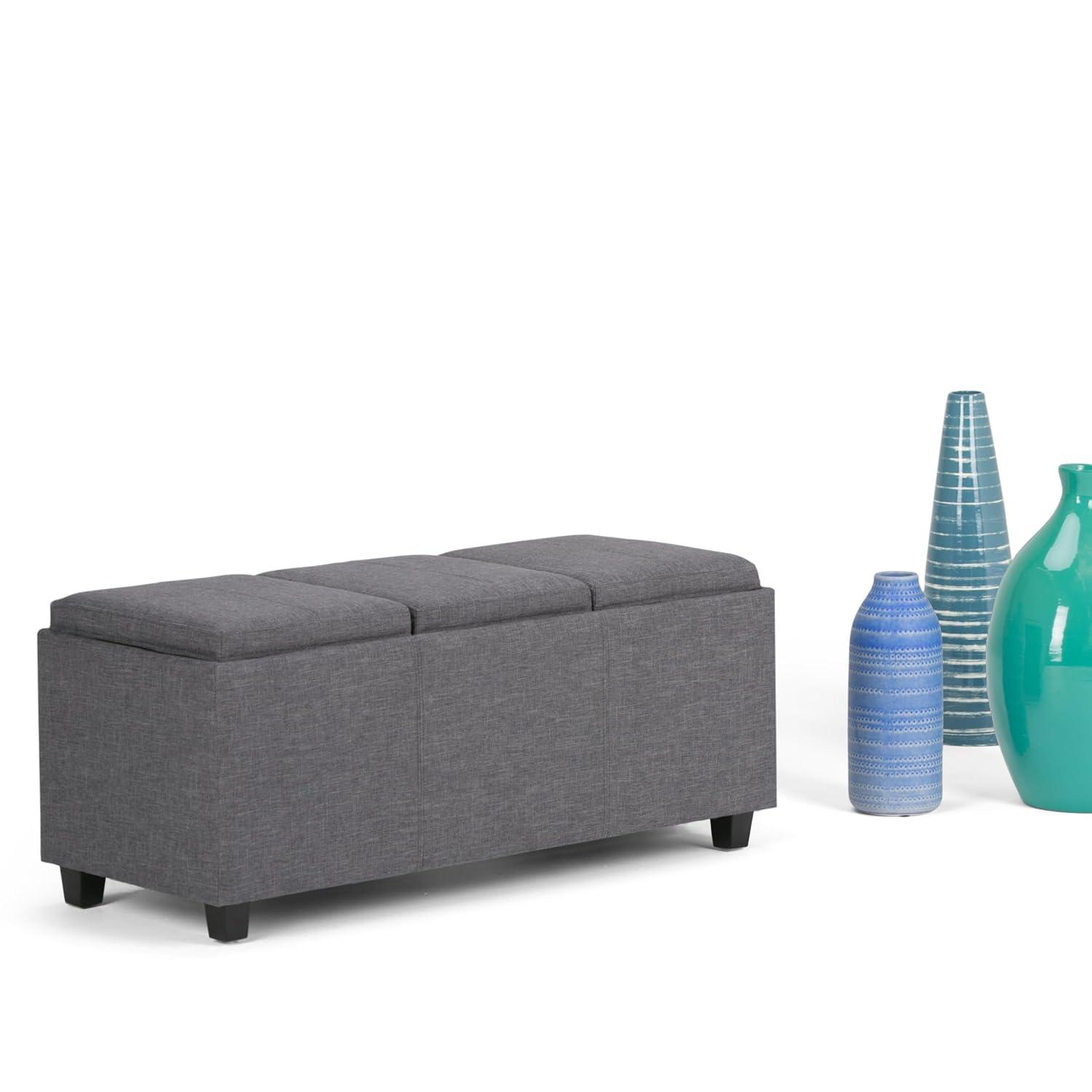 CAVINAS Linen Storage Ottoman Bench,Upholstered Ottoman with 3 Flip Over Serving Trays for Living Room,Bedroom,Slate Grey