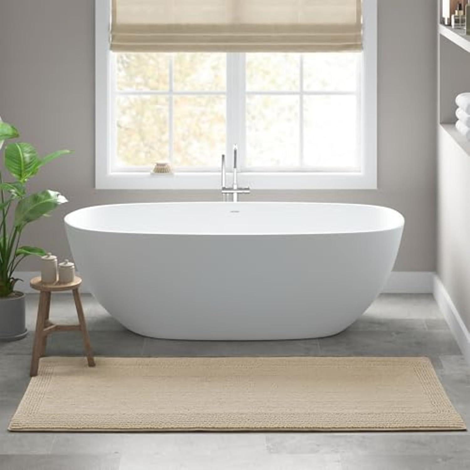 Madison Park 24"x72" Splendor Cotton Tufted Reversible Bath Rug Tan: Machine Washable, OEKO-TEX Certified