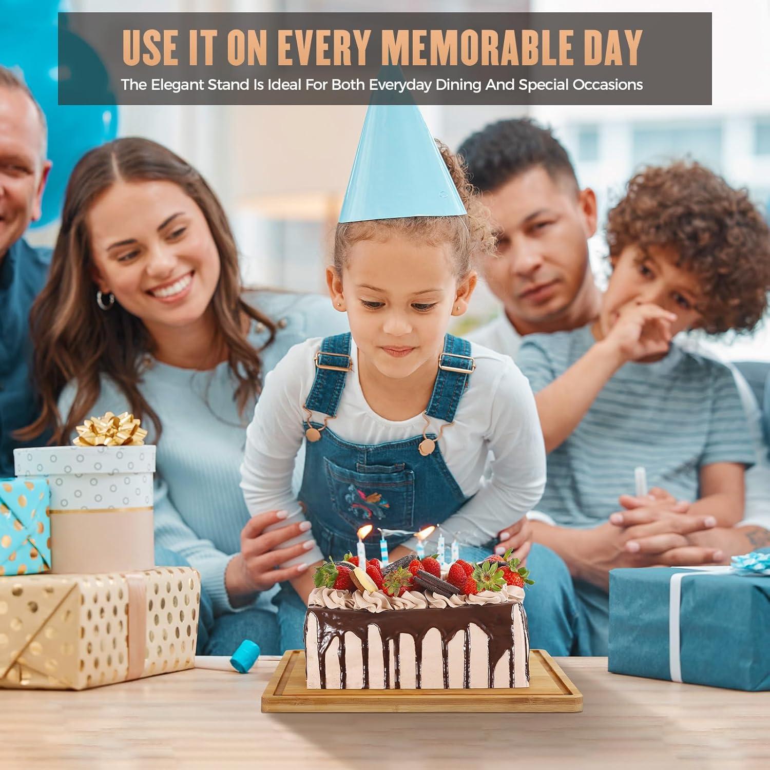 Square Cake Stand with Lid，11in Bamboo Cake Stand with Dome，Dessert Display Stand with Acrylic Cover for Cheese，Pie，Chips & Dips，Serving Platter with Cover for Kitchen/Party/Wedding/Birthday