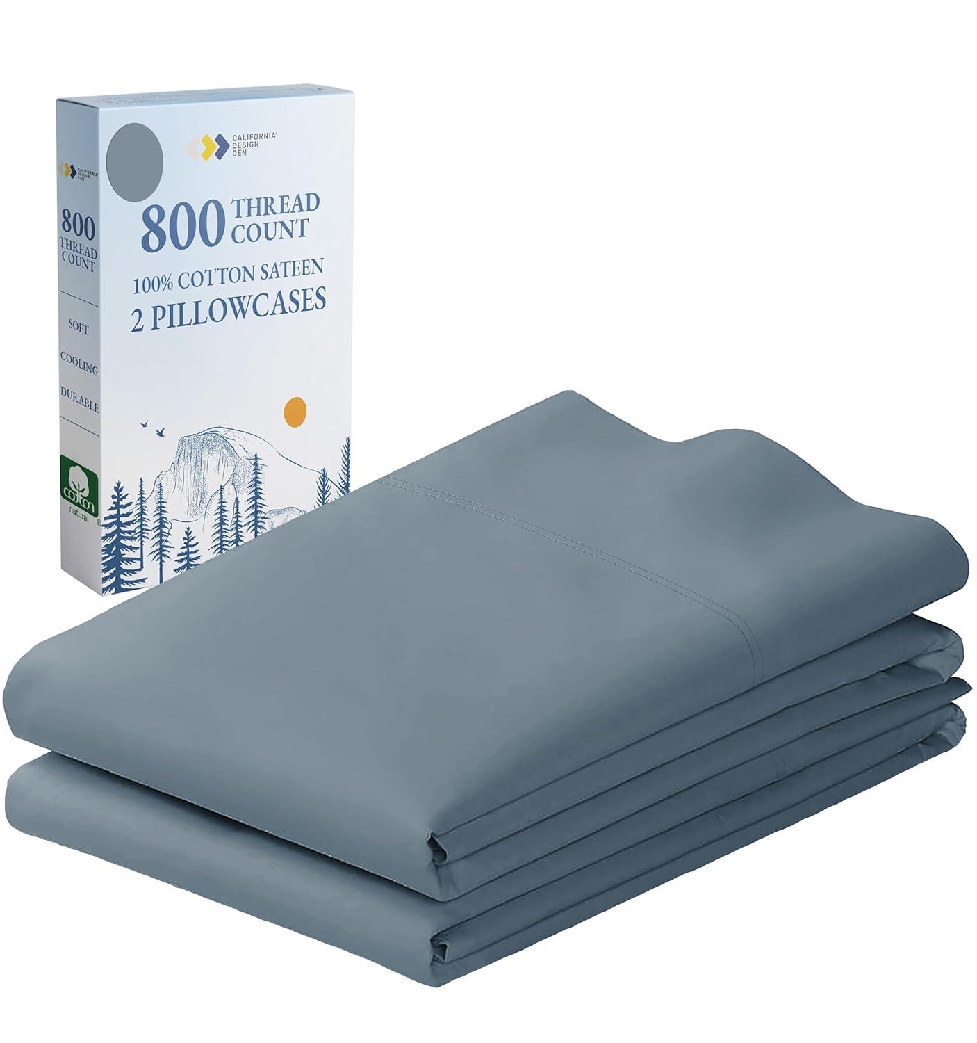 Luxury Pillowcase Set - 800 Thread Count Cotton Sateen, Soft Pillowcases by California Design Den - Pastel Blue - Steel, Standard/Queen Pillowcases