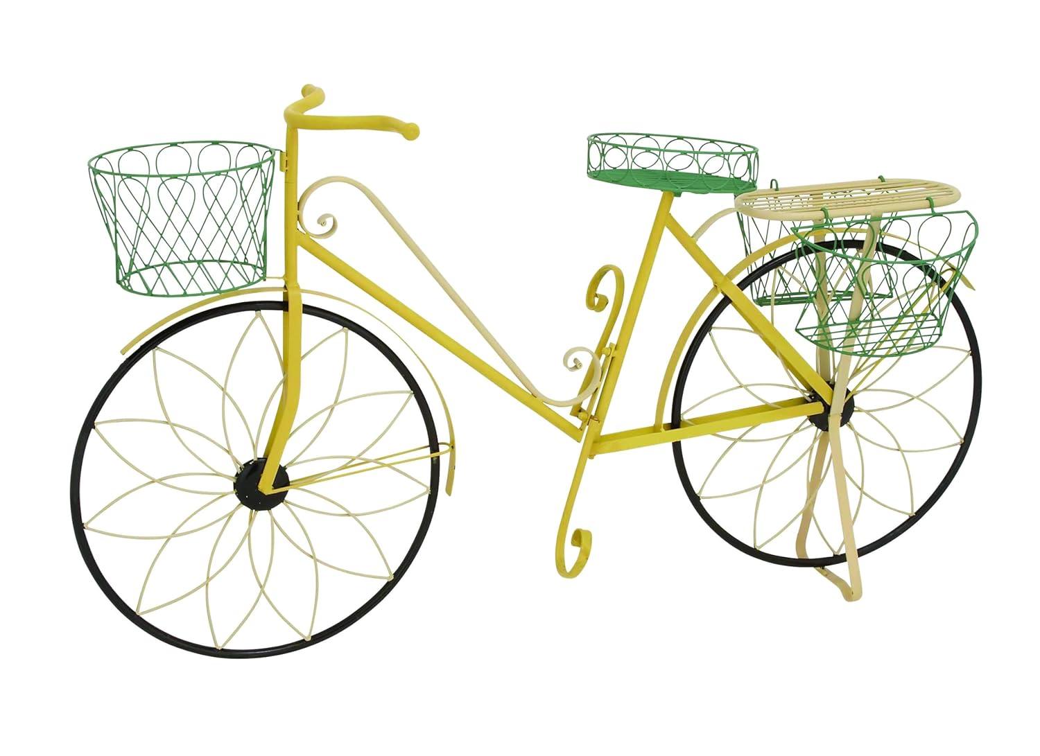 32" Traditional Iron Novelty Bicycle Plant Stand Yellow - Olivia & May: Metal Planter Pedestal, Weather-Resistant