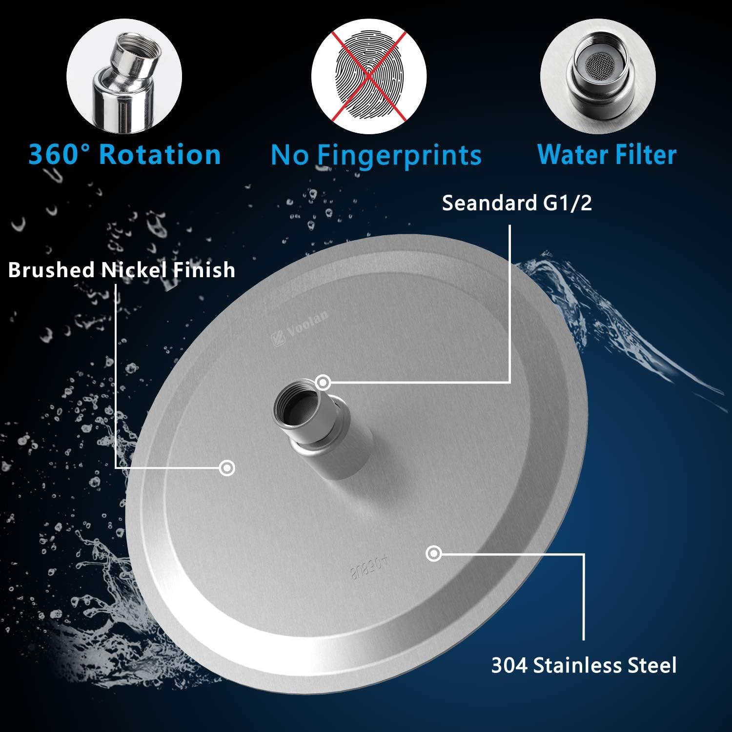Voolan Rain Shower Head, High Flow Large Rainfall Showerhead Made of All Metal Stainless Steel, Waterfall Body Covering, Universal Wall and Ceiling Mount (12 Inch, Chrome)