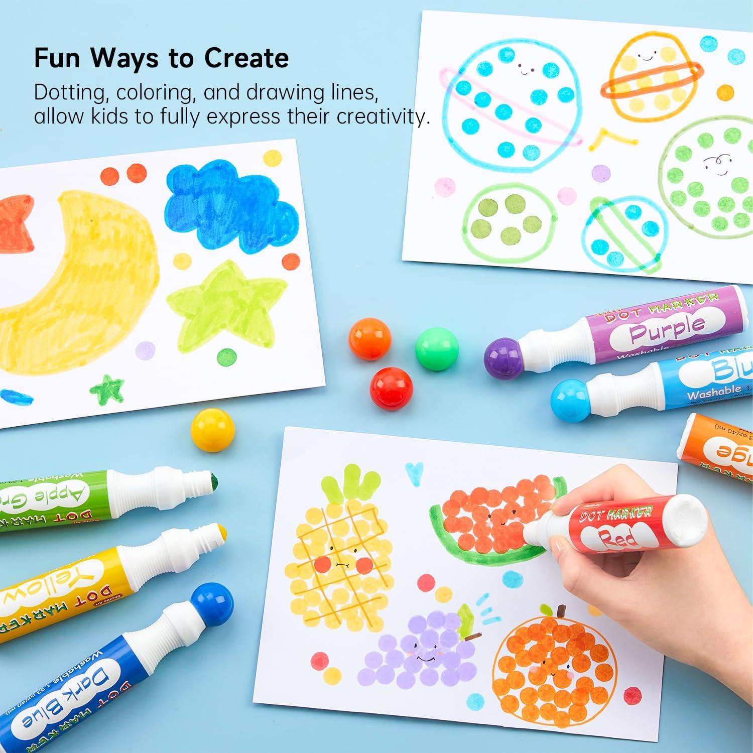 Shuttle Art Dot Markers, 14 Colors Bingo Daubers with 20 Unique Patterns of Dot Book for Art Activities, Non-Toxic Washable Coloring Markers