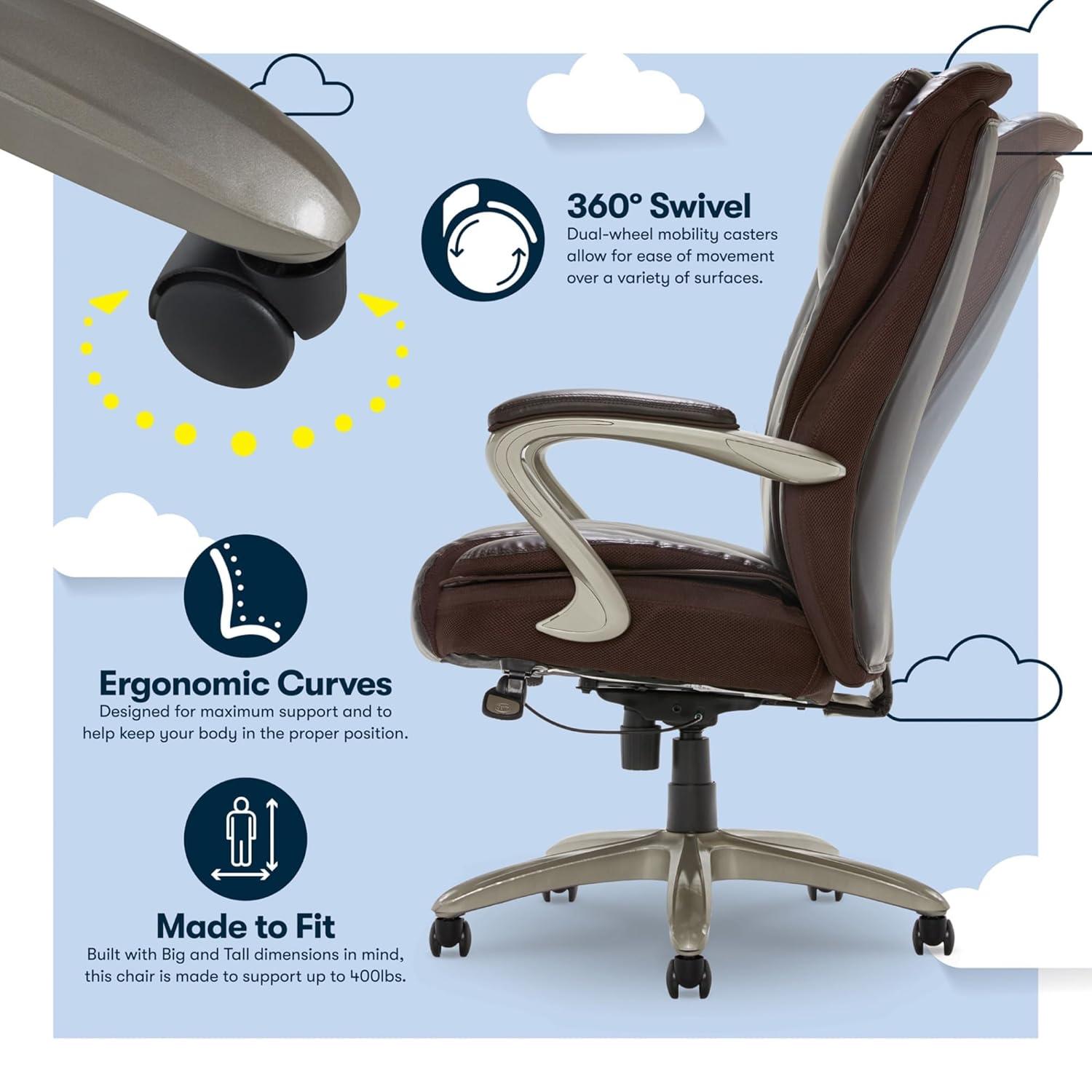 Serta® Smart Layers™ Hensley Big & Tall Ergonomic Bonded Leather High-Back Office Chair, Roasted Chestnut/Satin Nickel