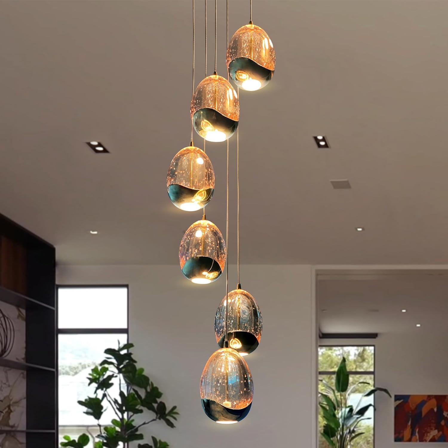 VONN Lighting Venezia 7-Light Pendant Height Adjustable ETL Certified LED Teardrop Chandelier, Globe Glass Shades