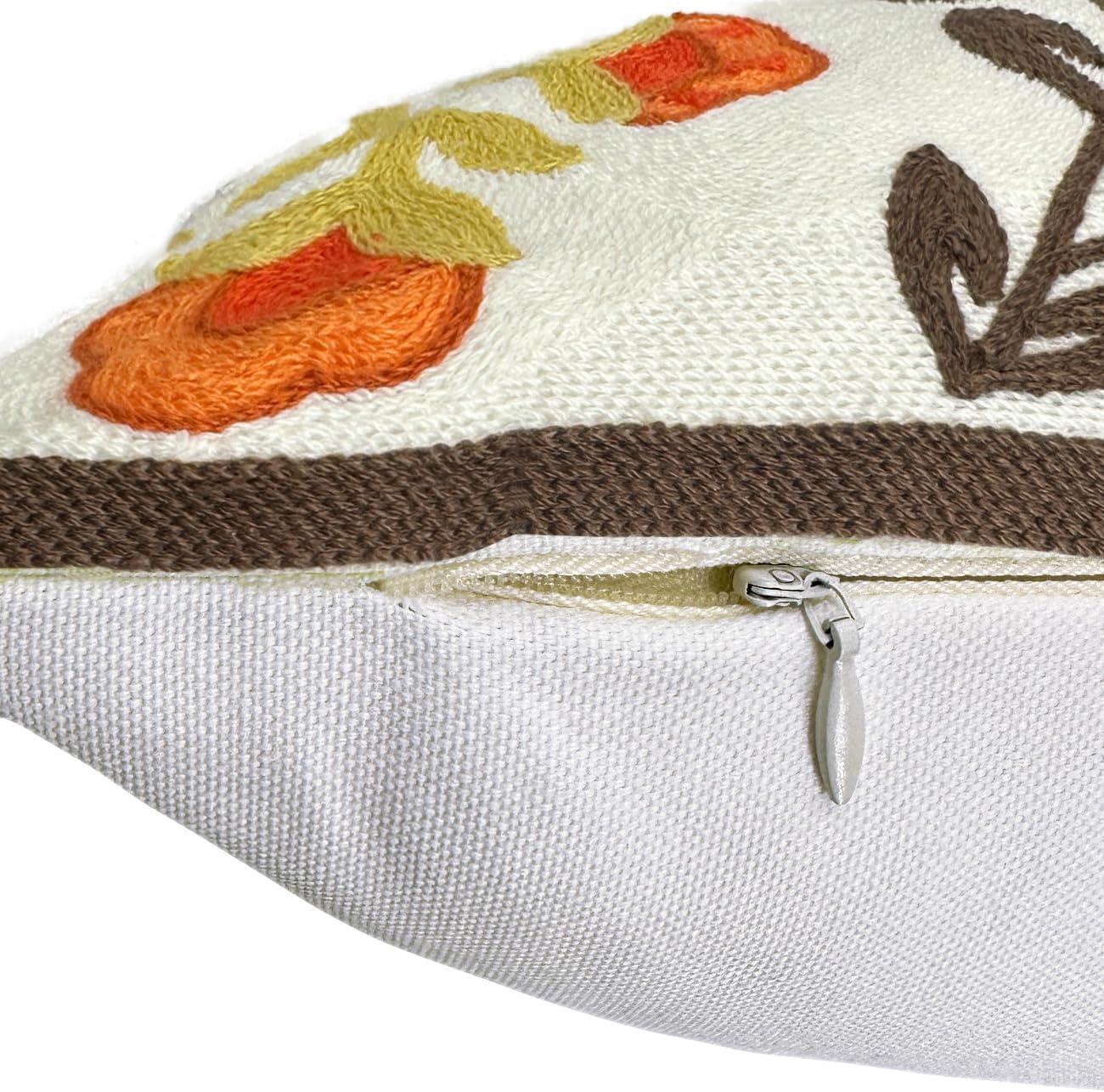 Farmhouse Floral Embroidered Cotton Lumbar Pillow Cover