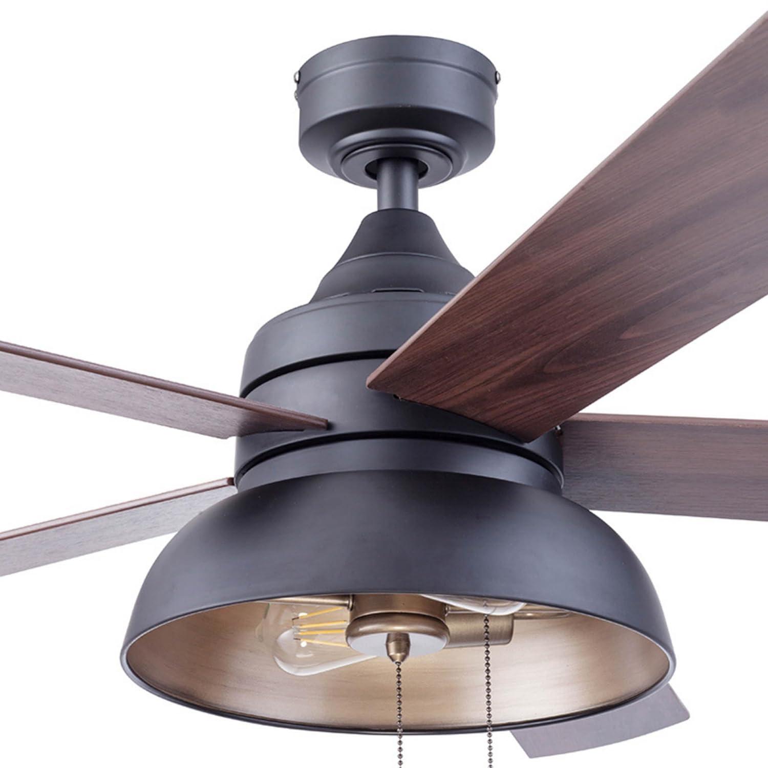 Prominence Home 51659-45 Brightondale 52 in. Industrial Style Indoor Outdoor LED Ceiling Fan with Light - Matte Black