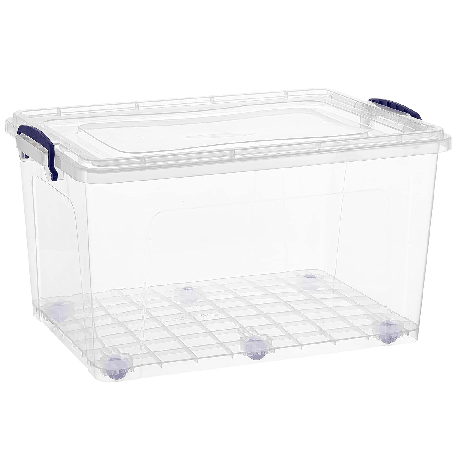 Clear Plastic Stackable Storage Box with Snap Lid, 44 Quart