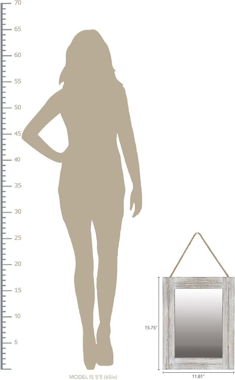 Arikago 12 x 16 in Wall Decorative Mirror, Rustic Wood Frame Rectangular Mirror with Hanging Rope for Entryway, Bedroom, Guest Bathroom, Living Room, Bedroom - Grey