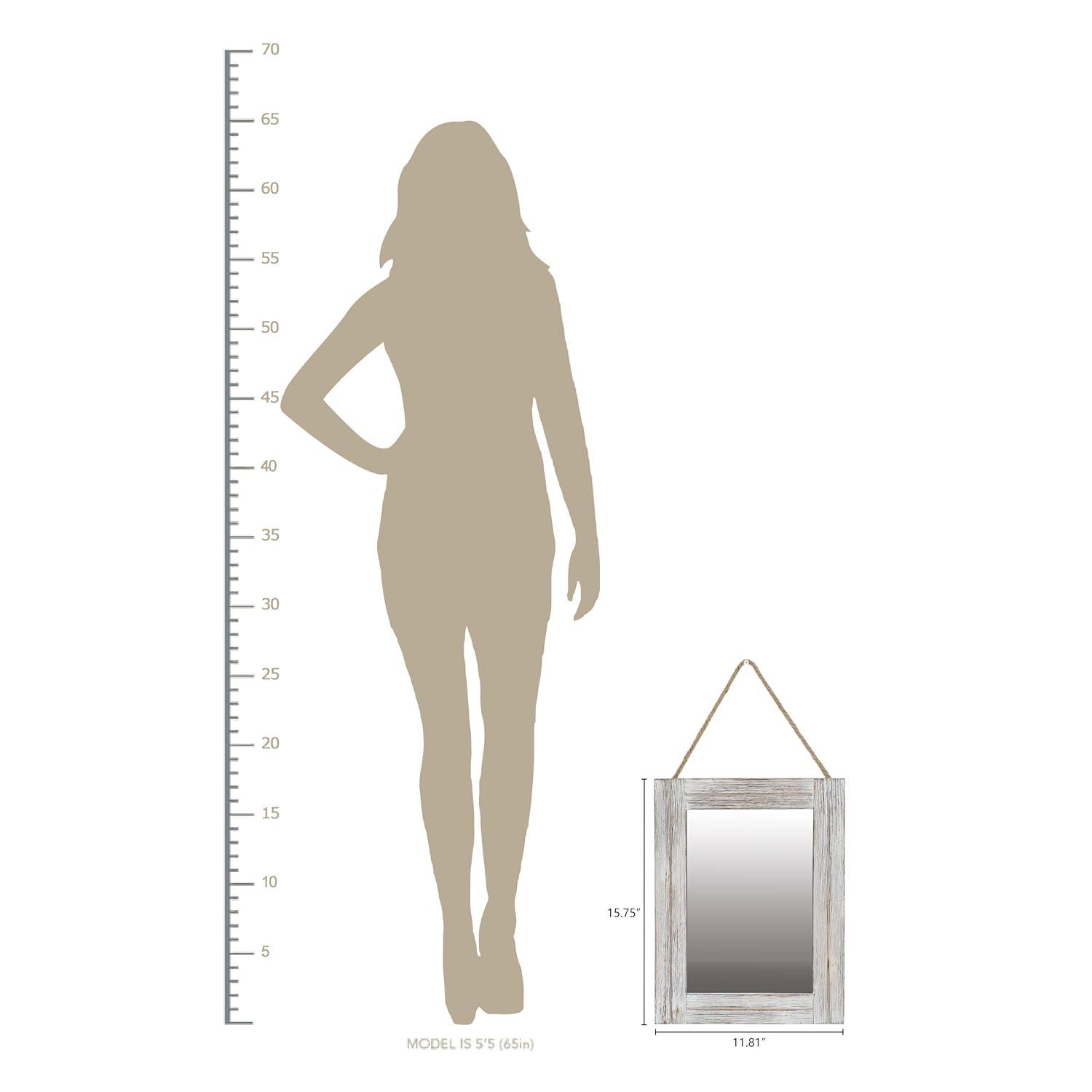 Arikago 12 x 16 in Wall Decorative Mirror, Rustic Wood Frame Rectangular Mirror with Hanging Rope for Entryway, Bedroom, Guest Bathroom, Living Room, Bedroom - Grey