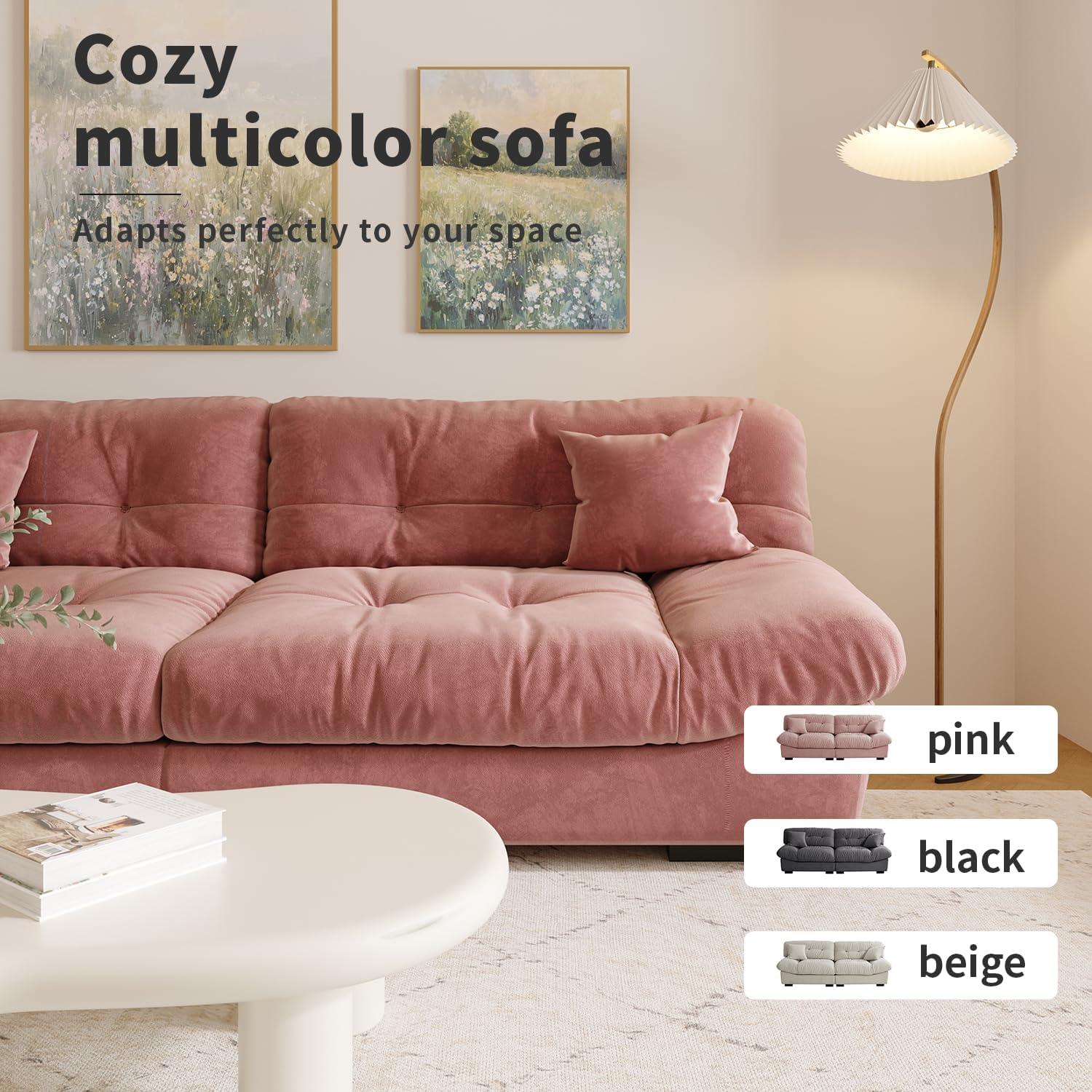 Cloud Modular Sectional Sofa,105inch Scrub Velvet Sofa Couch for Living Room,Curved Couch,Modern LoveSofa with 2 Pillows 3 Seater for Apartment-Pink