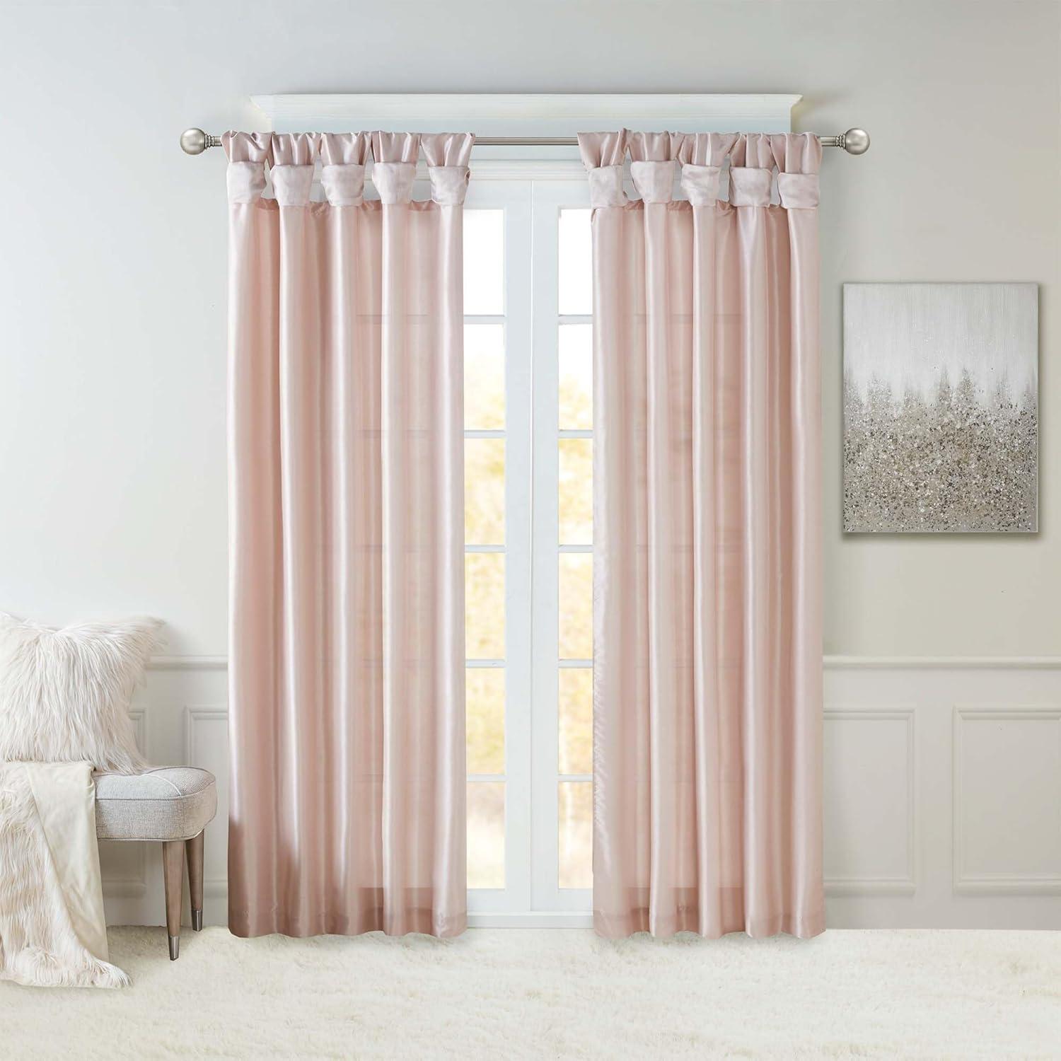 Blush Faux Silk Tab Top Room-Darkening Drapes, 50" x 84"