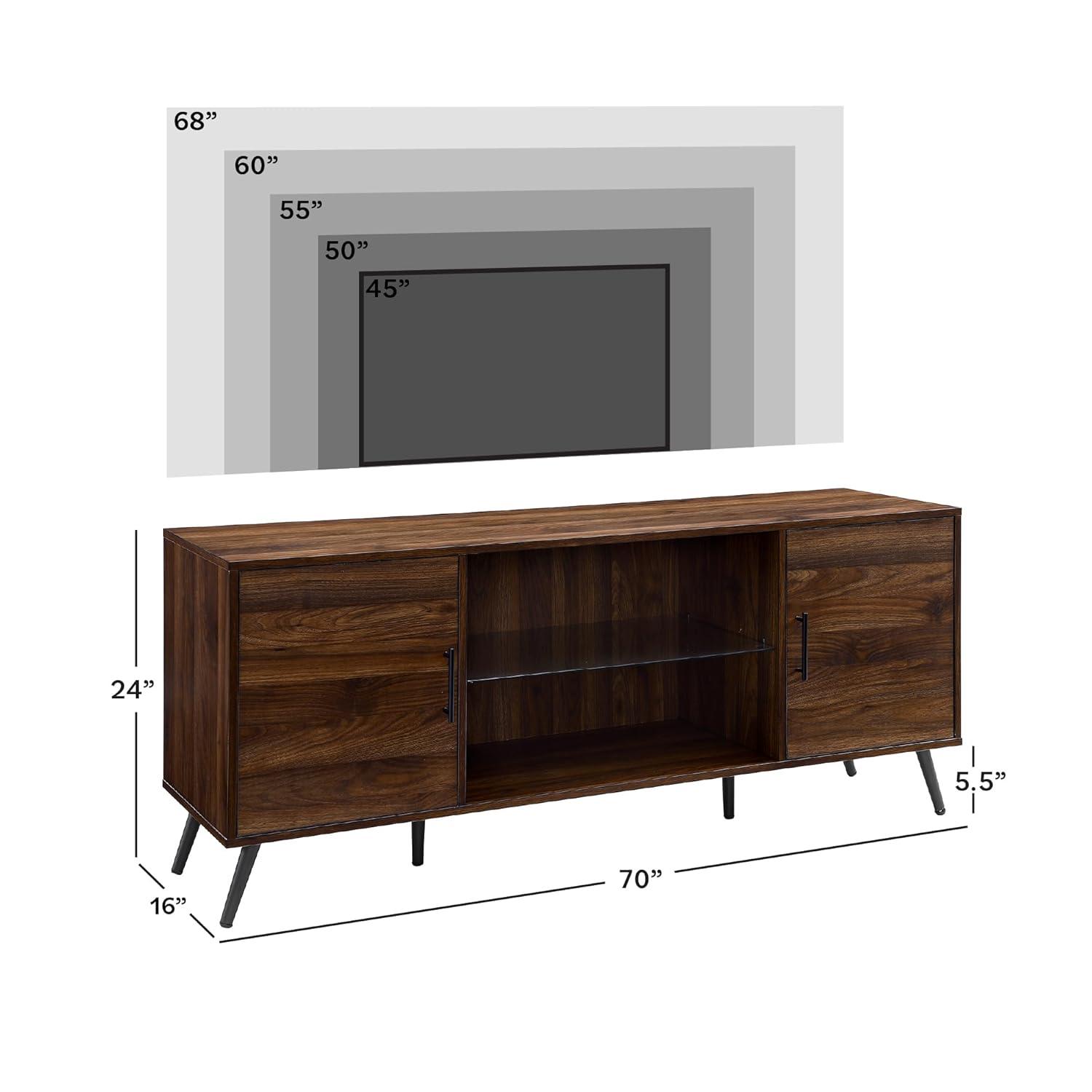 Walker Edison Thea Mid Century 2-Door TV Stand for TVs up to 68", Dark Walnut