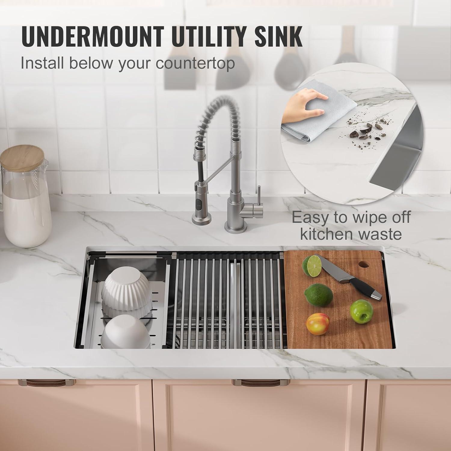 33'' L Undermount Double Bowl Stainless Steel Kitchen Sink