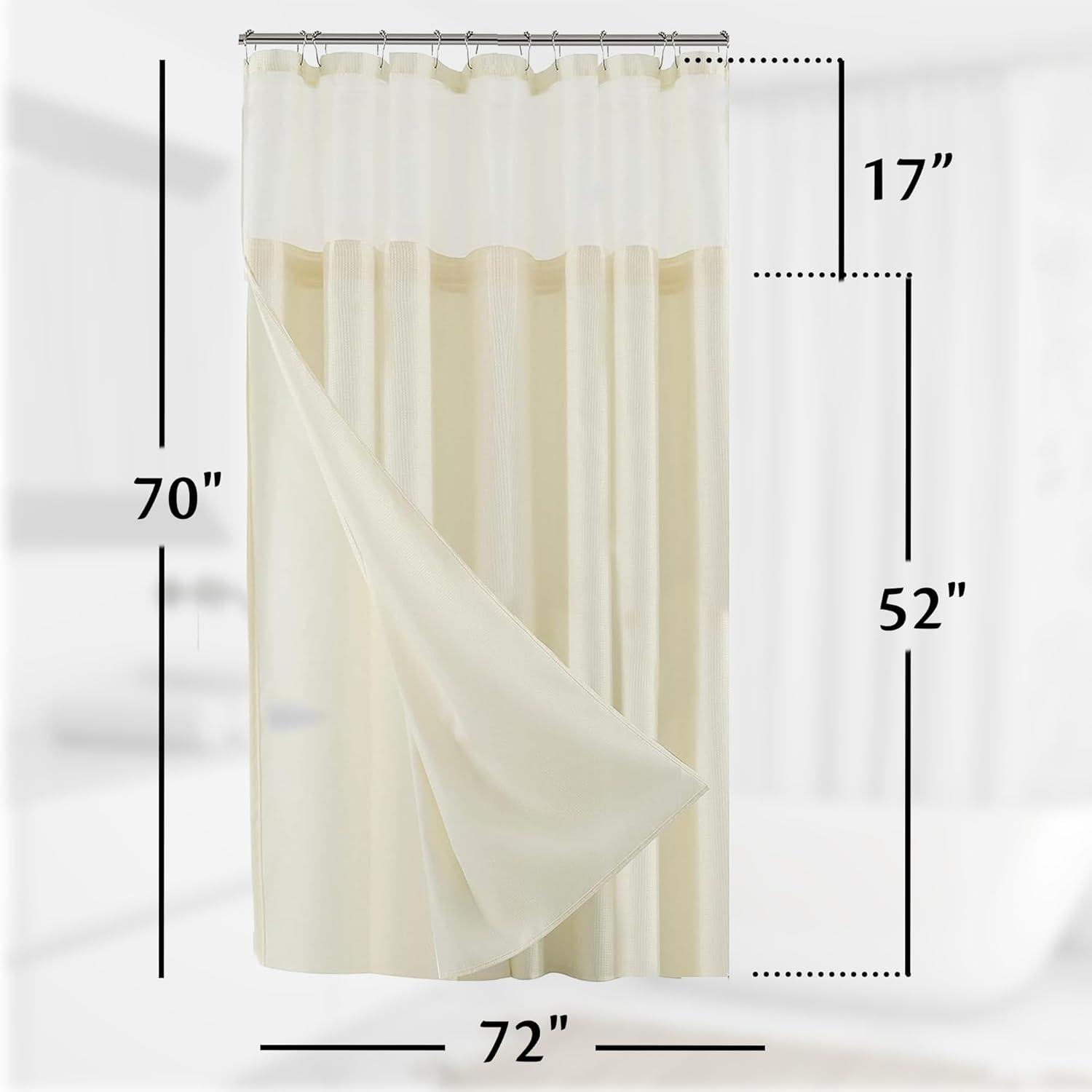 Dainty Home Complete Shower Curtain With Detachable Liner - Ivory
