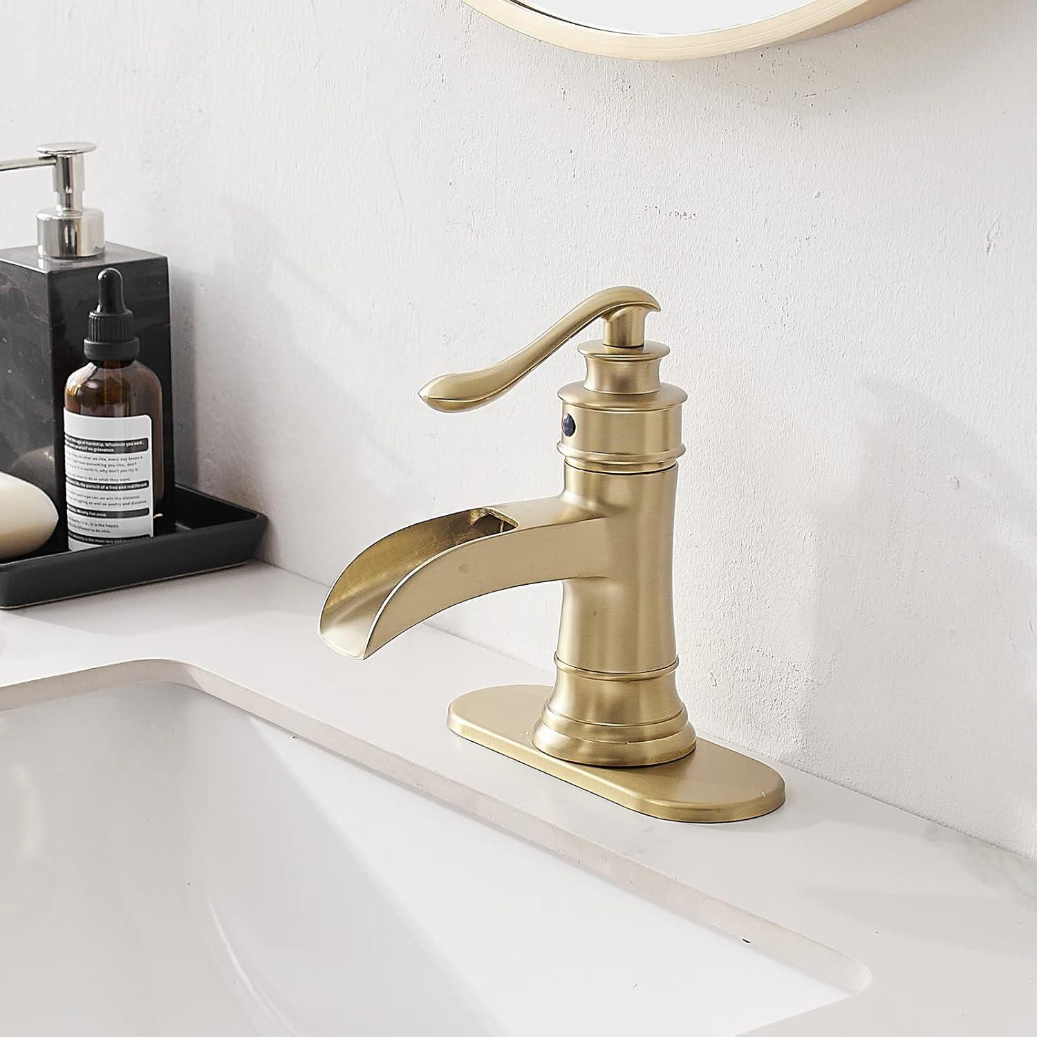 Brushed Gold Waterfall Single Handle Bathroom Faucet