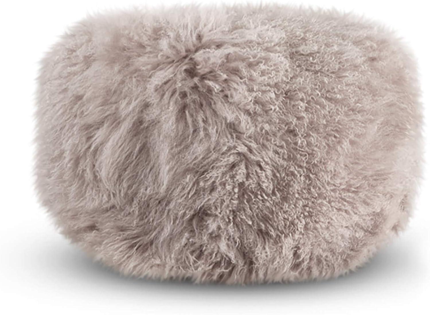 Fog Grey Mongolian Wool Lamb Fur Pouf Ottoman 26"x19"x16"