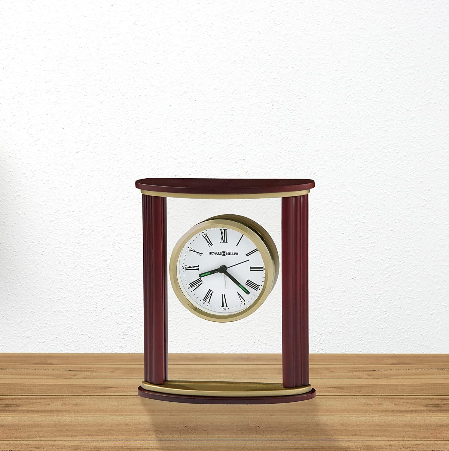 Victor Traditional Roman Numeral Rosewood Wood Quartz Movement / Crystal Tabletop Clock with Alarm in Brown/Brass