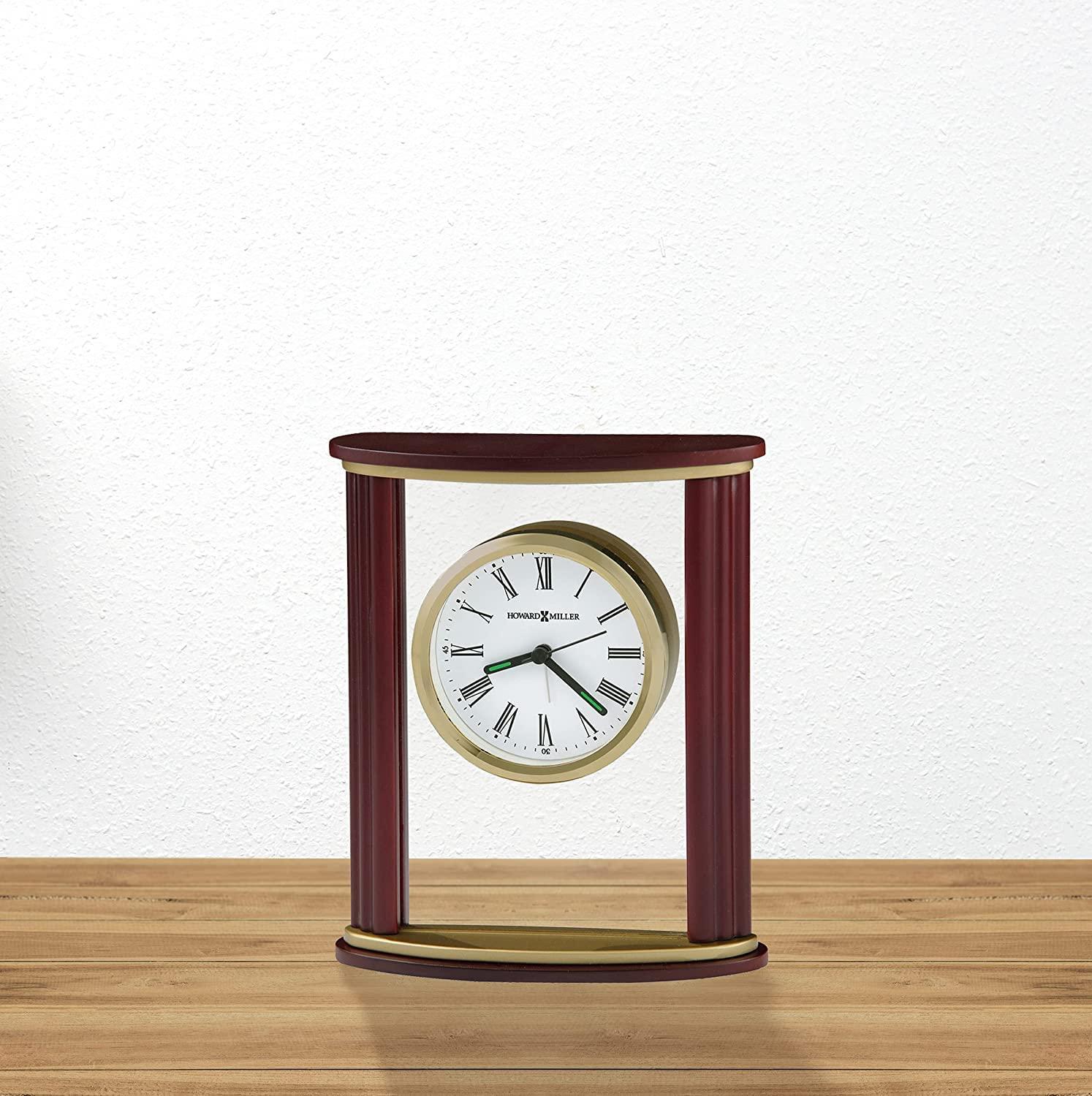 Victor Traditional Roman Numeral Rosewood Wood Quartz Movement / Crystal Tabletop Clock with Alarm in Brown/Brass