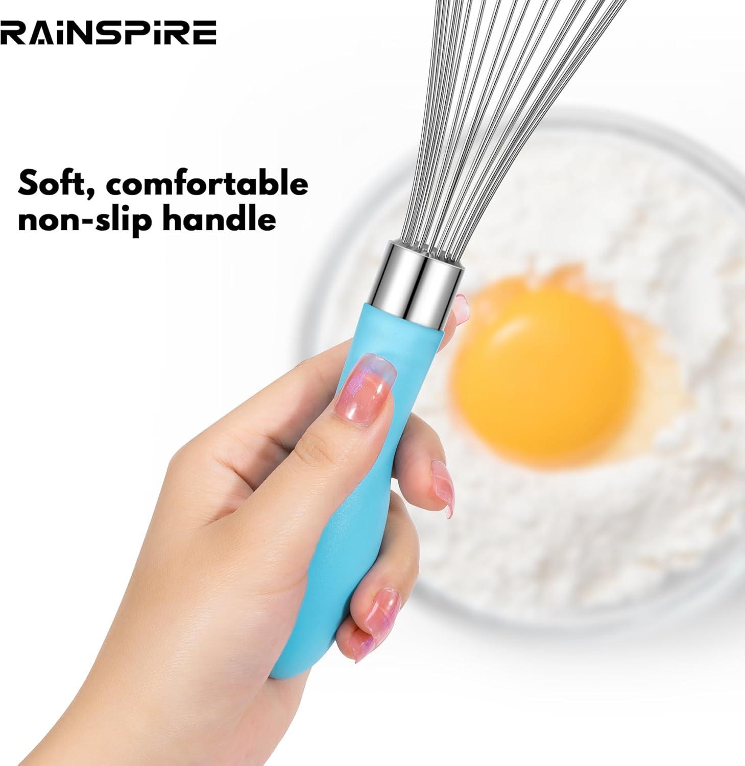 Stainless Steel Whisk - Balloon Kitchen Tool With Soft Silicone Handle Utensil For Blending, Beating - Azure-12 inch