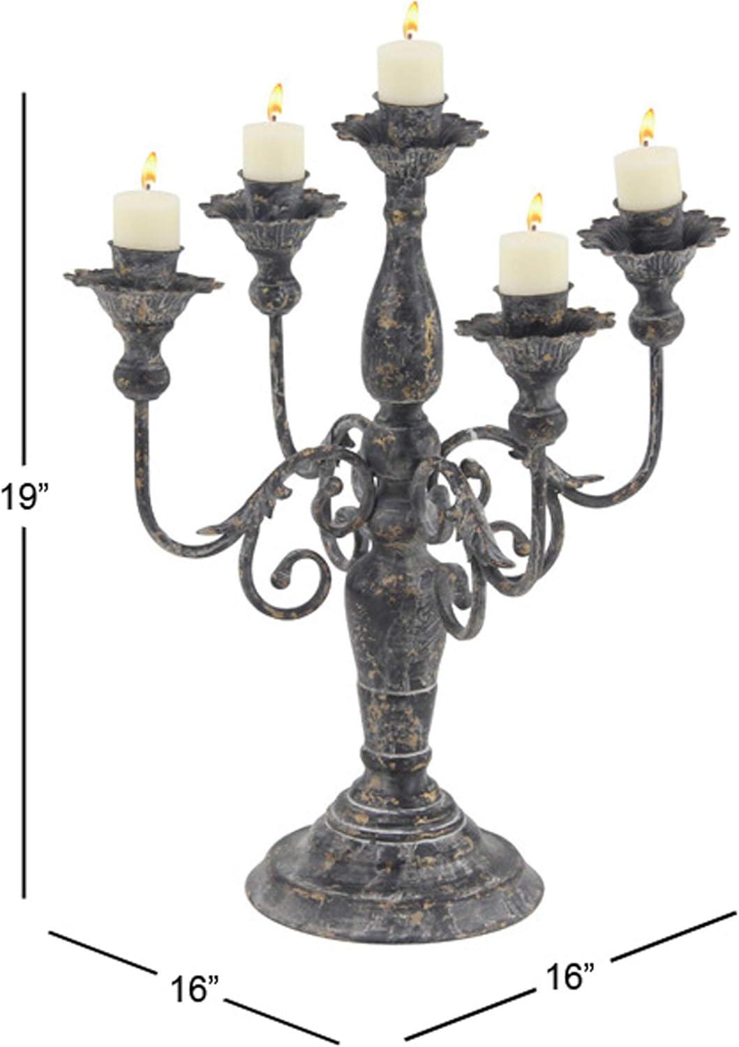 Vintage Gray Metal 5-Light Tabletop Candelabra, 16" x 19"