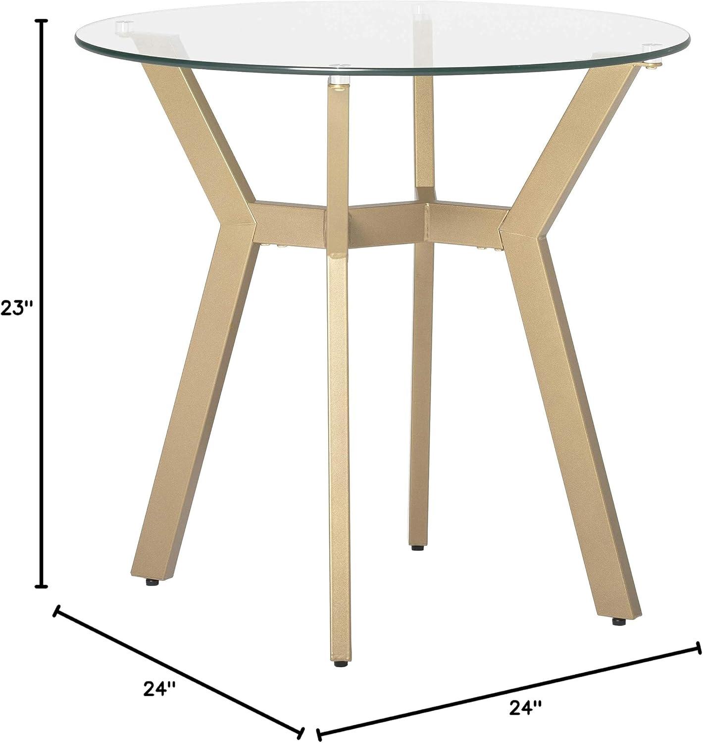 Gold and Clear Glass Round End Table with Metal Base