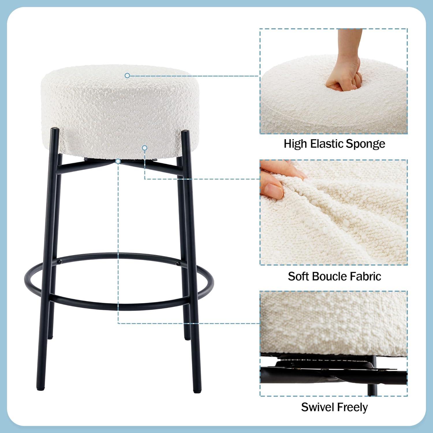 Amy Swivel Backless Boucle Upholstered 26.7"H Counter Stool with Steel Frame (Set of 2/3/4)
