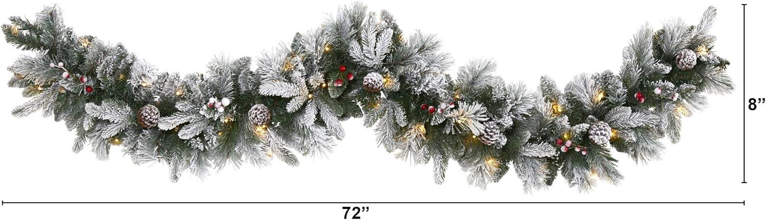 Nearly Natural 6’ Flocked Mixed Pine Artificial Christmas Garland with 50 LED Lights, Pine Cones and Berries