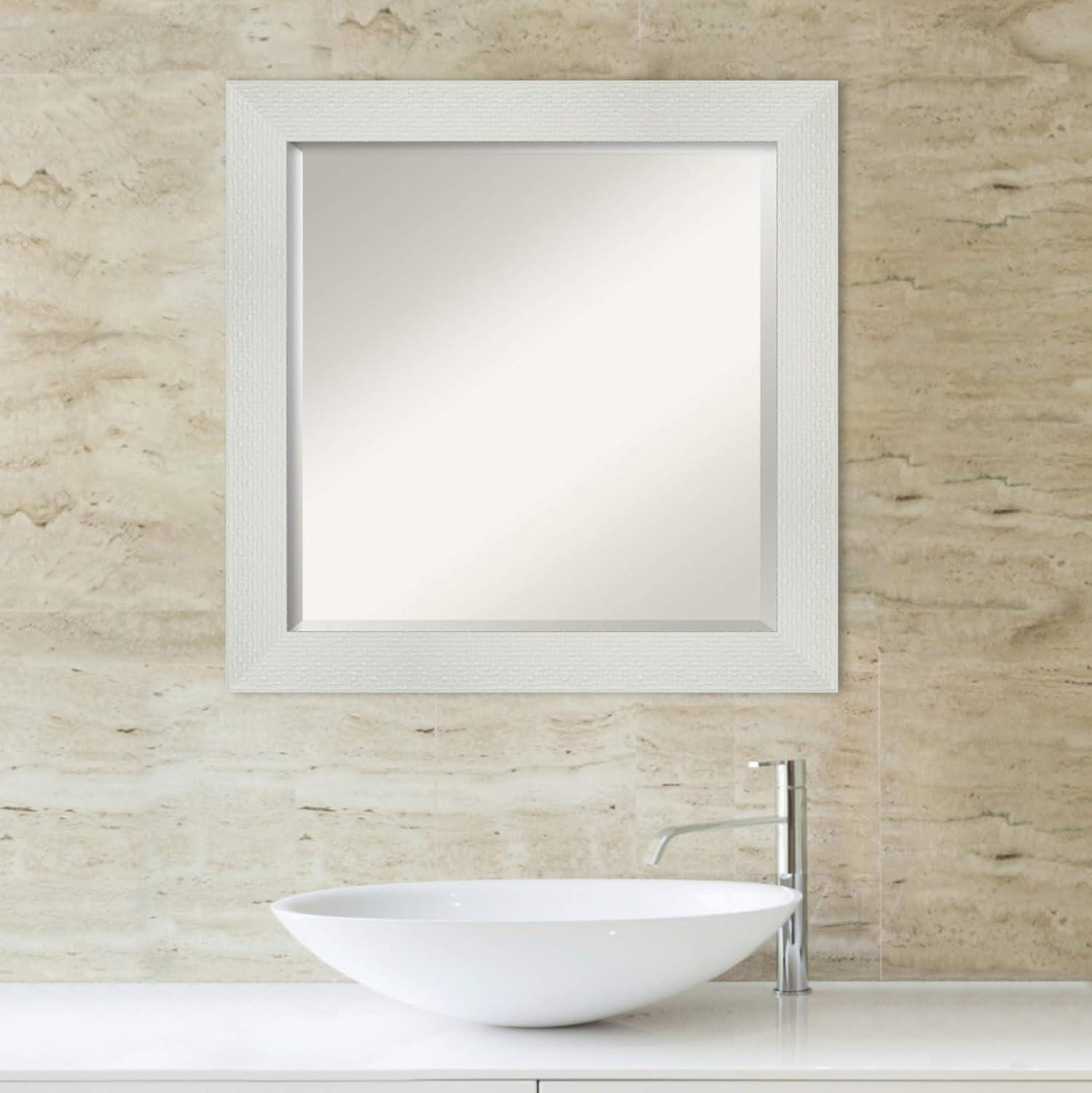 Mosaic White Beveled Bathroom Wall Mirror 24.5 x 24.5 Inches