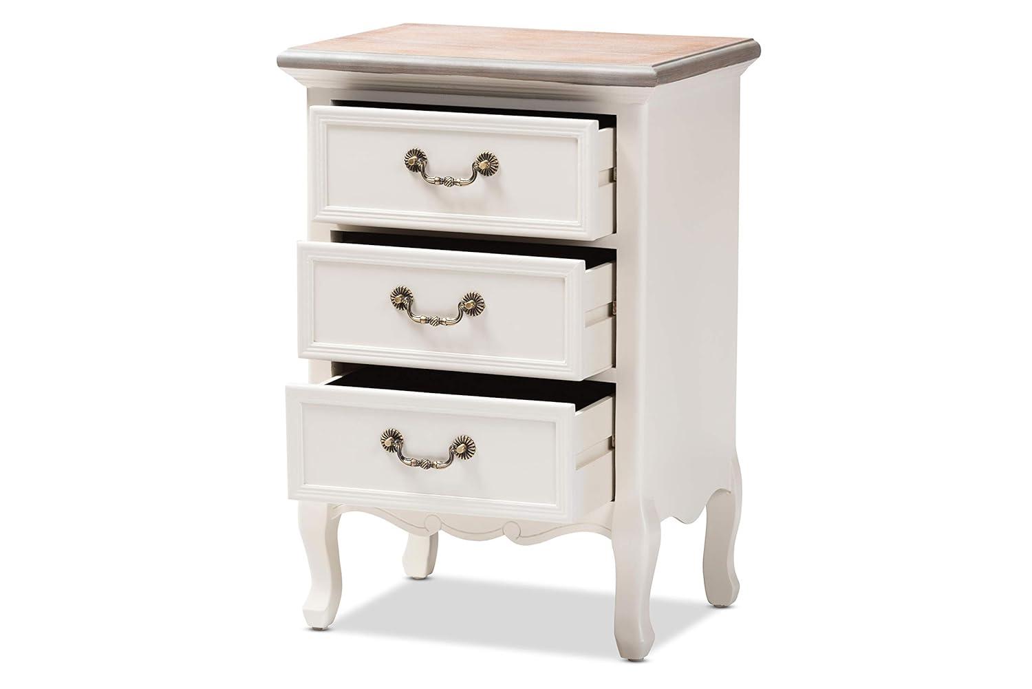Capucine Two-Tone Natural Whitewashed Oak Finished Wood 3 Drawer Nightstand White - Baxton Studio: Modern Style, Includes Anti-Tip Hardware